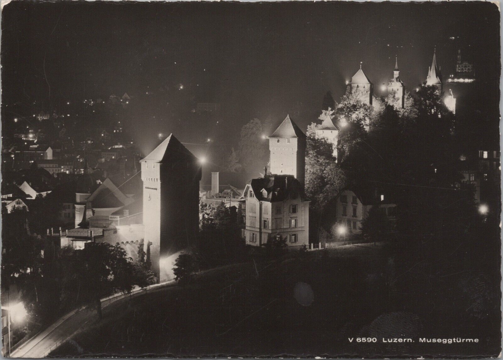 RPPC Luzern MuseggtÜrme Switzerland Night View Of City Postcard