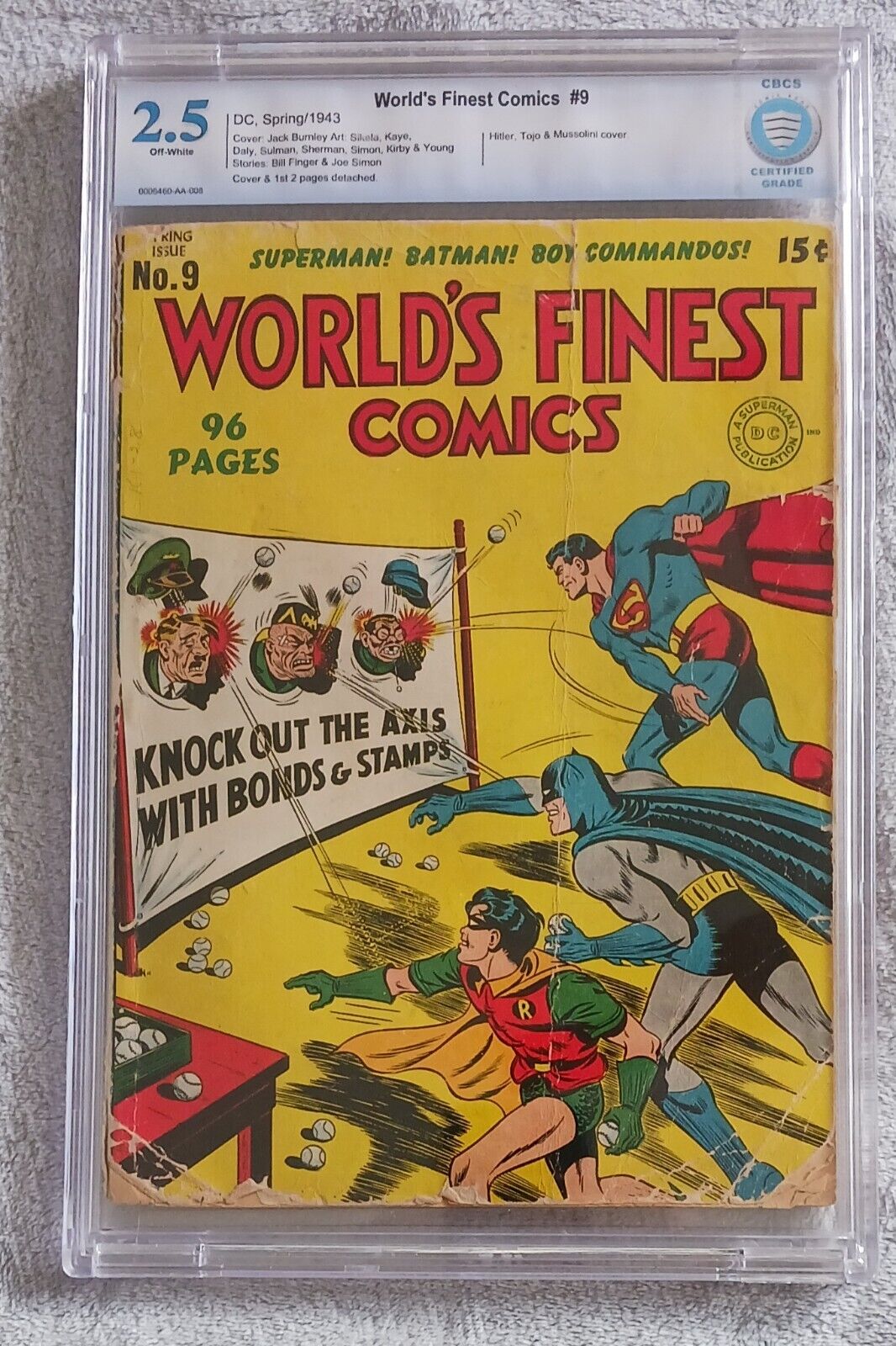 1943 DC Comics World\'s Finest #9 CBCS 2.5 Hitler Mussolini Cover Batman Superman