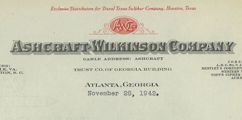 1942 Ashcraft Wilkinson Company Atlanta GA Calcium Arsenate Shortage Letter 314