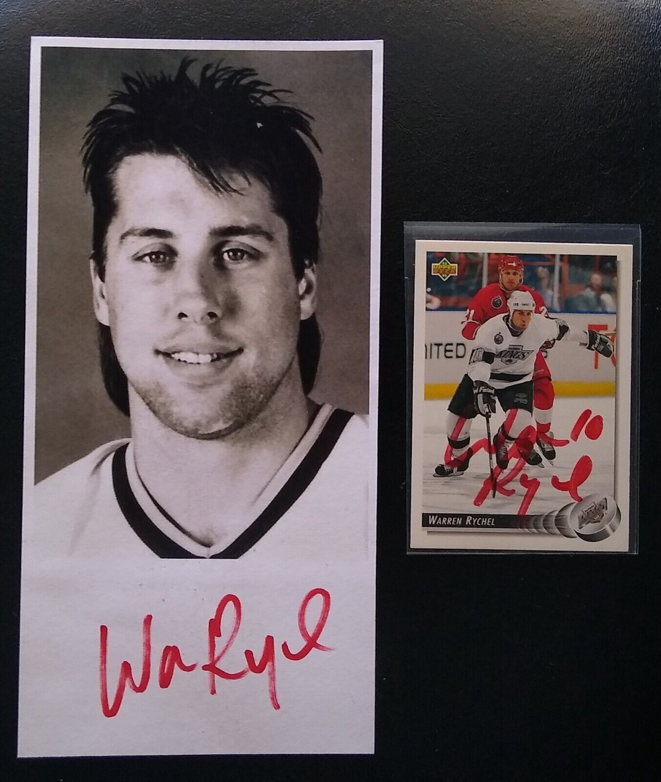 WARREN RYCHEL 4x8 Photo + 1991/92 UD Card Autographed Los Angeles Kings NHL