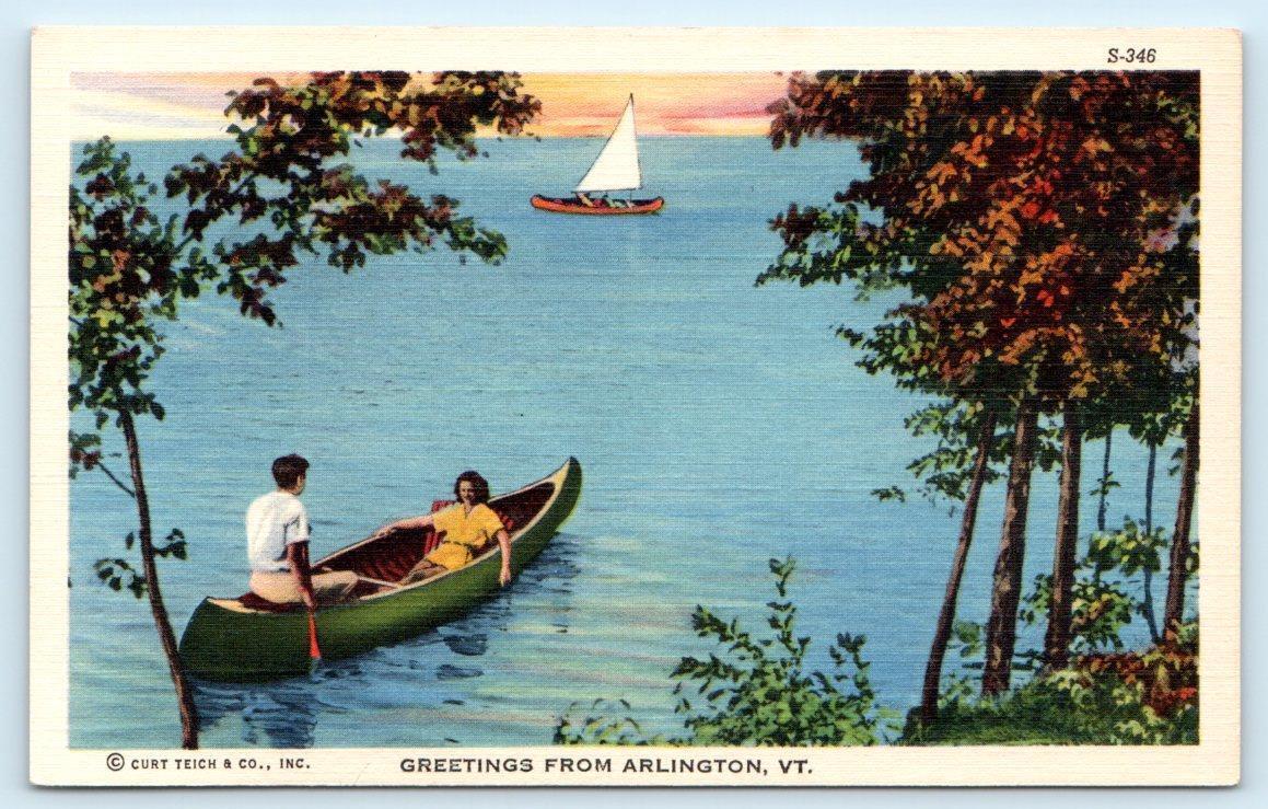 Greetings from ARLINGTON, Vermont VT ~ CANOE Bennington County c1940s Postcard