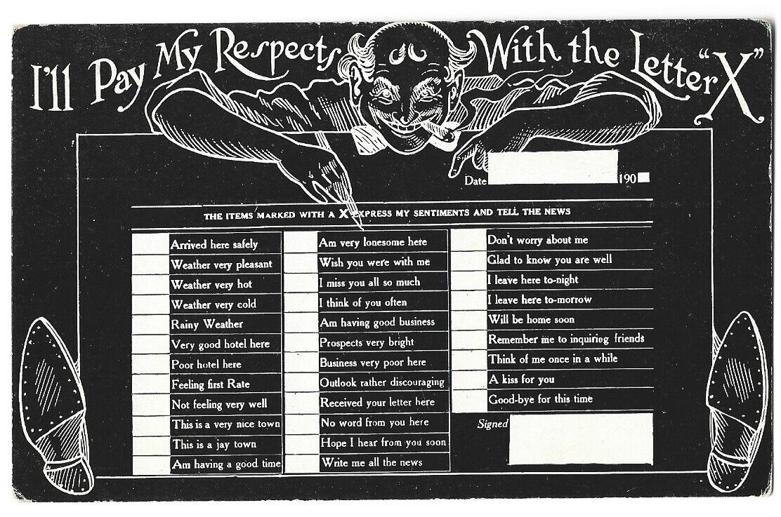 Postcard ~ Pay My Respects With Letter X  ~ DEVIL smoking  ~ 1908 W.S. Heal