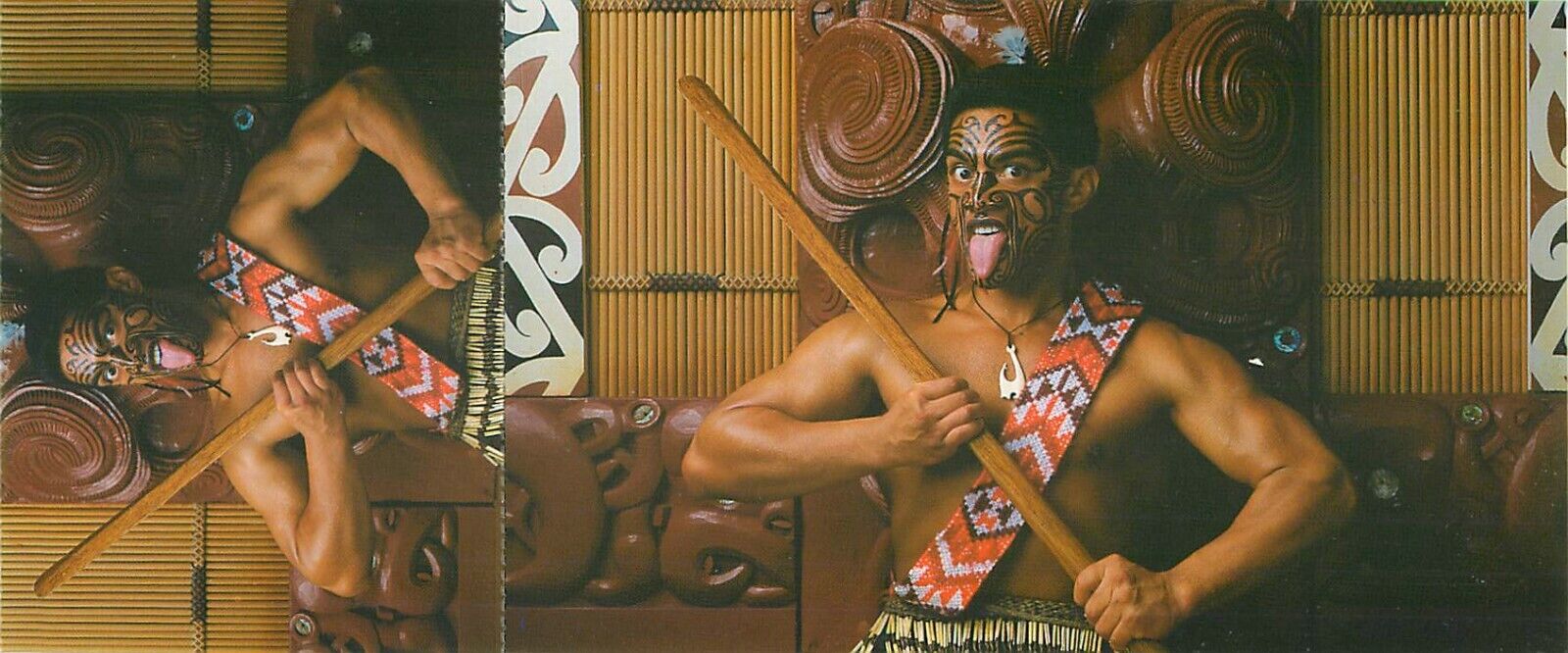 A Maori Warrior Grimaces Wildly Polynesian Cultural Center Vintage Postcard