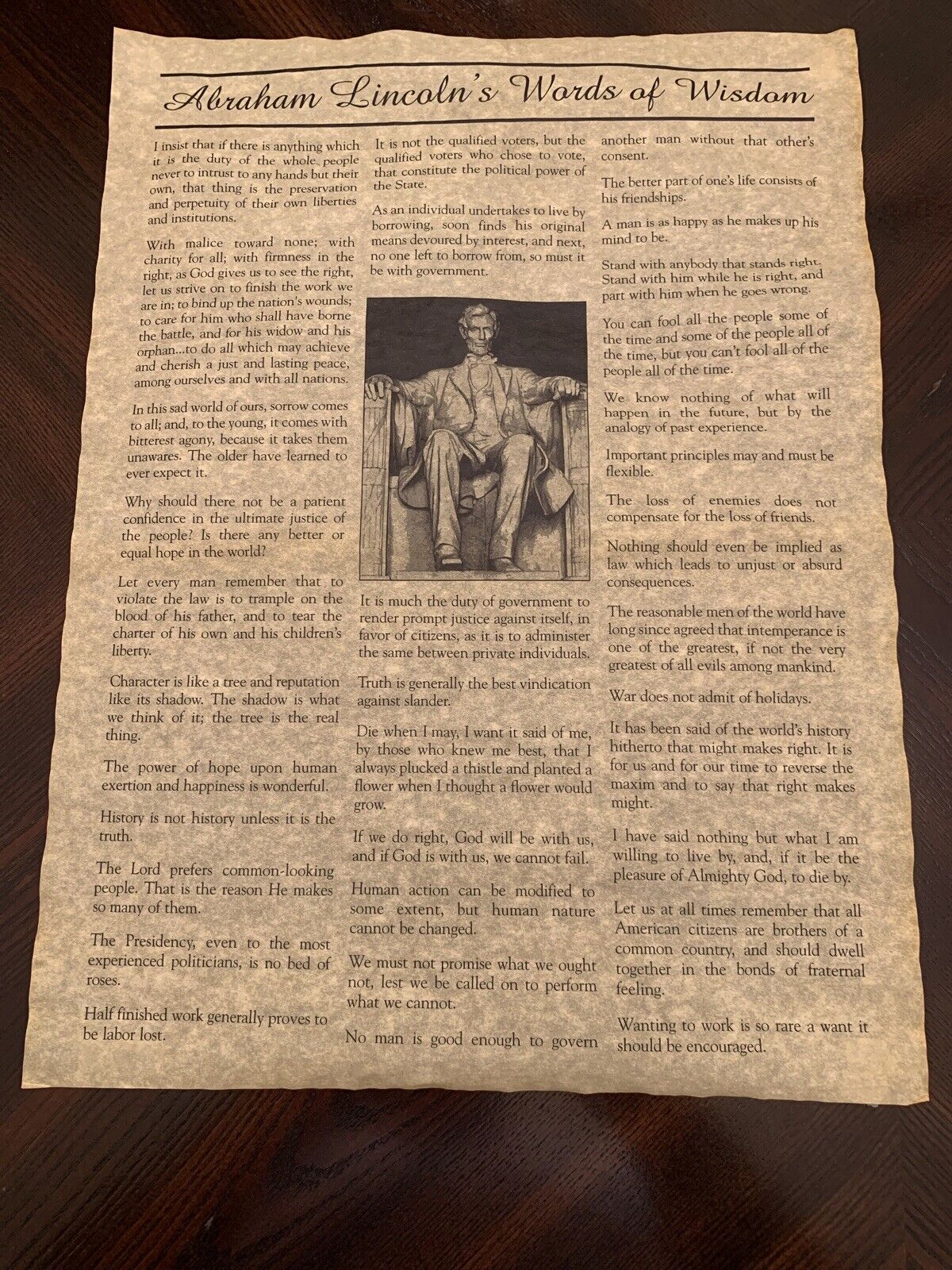 Abraham Lincoln’s Words of Wisdom - rolled parchment 