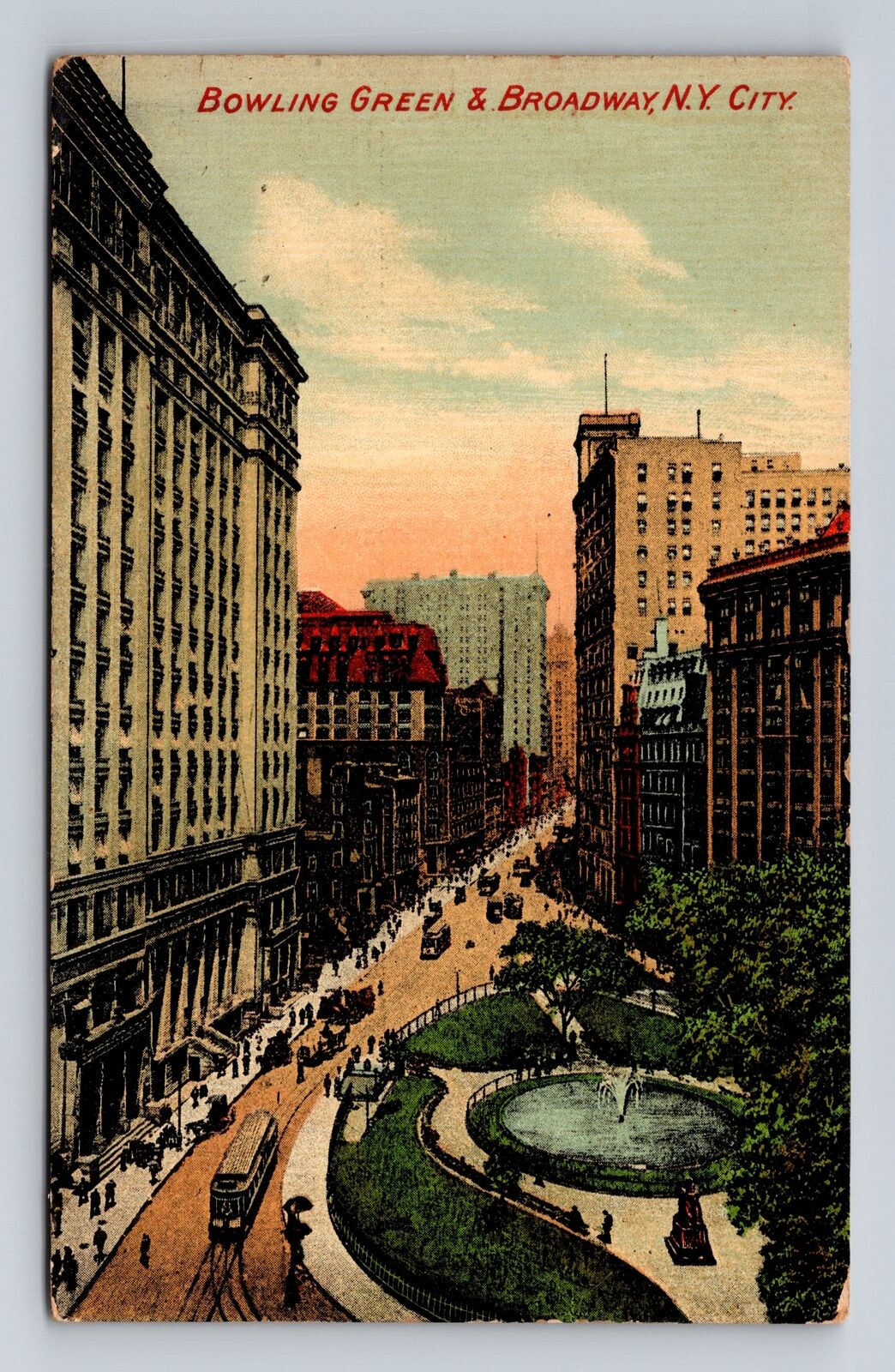 New York City NY-Aerial Bowling Green & Broadway, Vintage c1912 Postcard