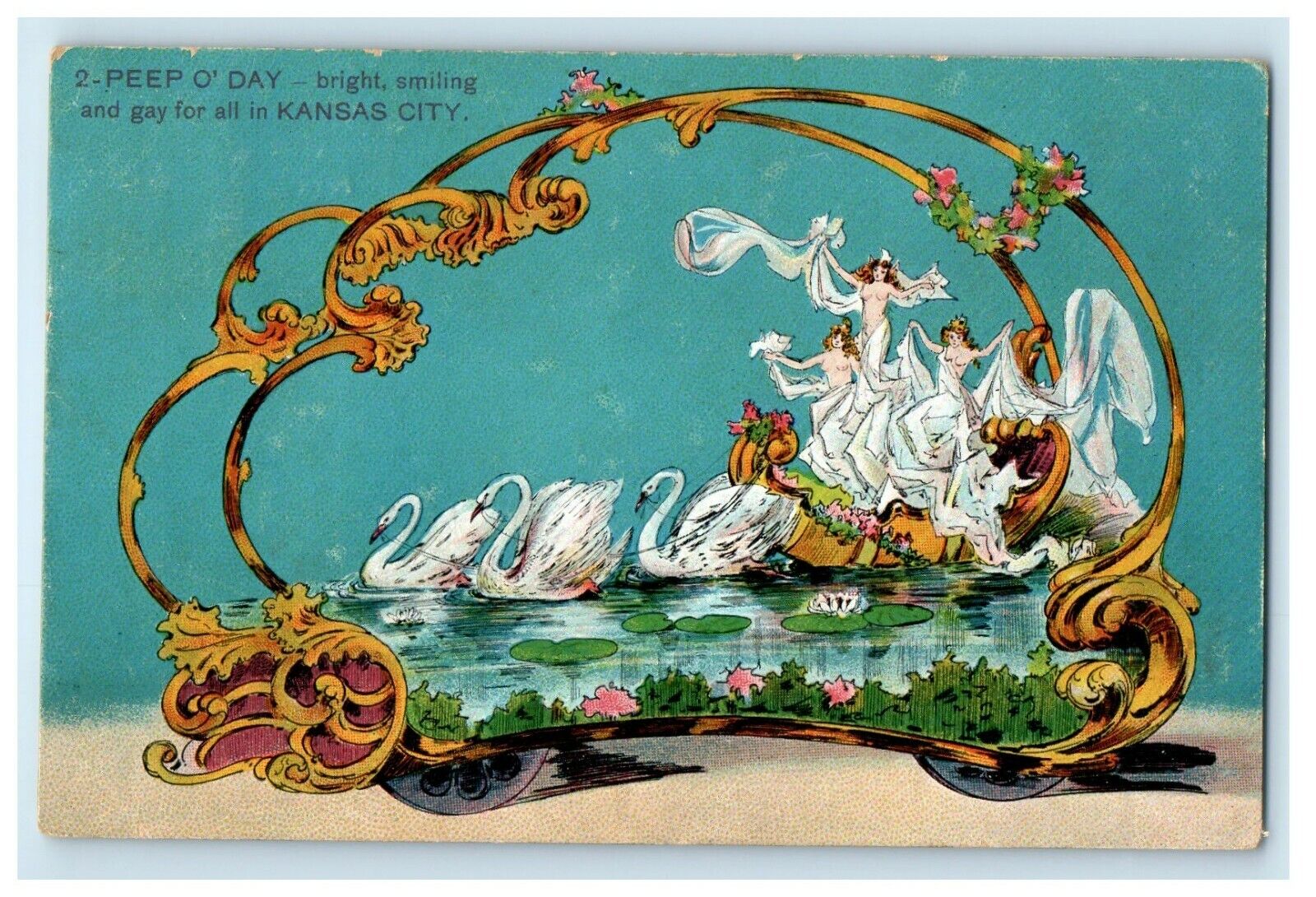 1908 Peep O\' Day Bright Smiling And Gay Kansas City Missouri MO Postcard