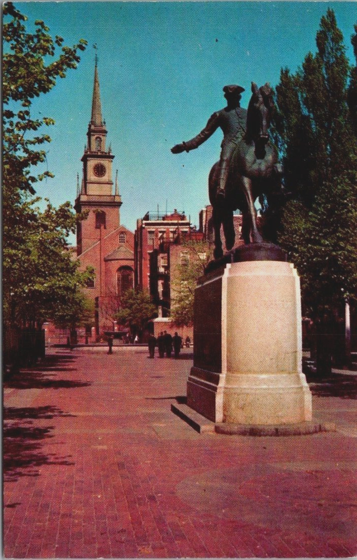 Old North Church Boston MA Statue Paul Revere on Horse Exterior 1960\'s Postcard
