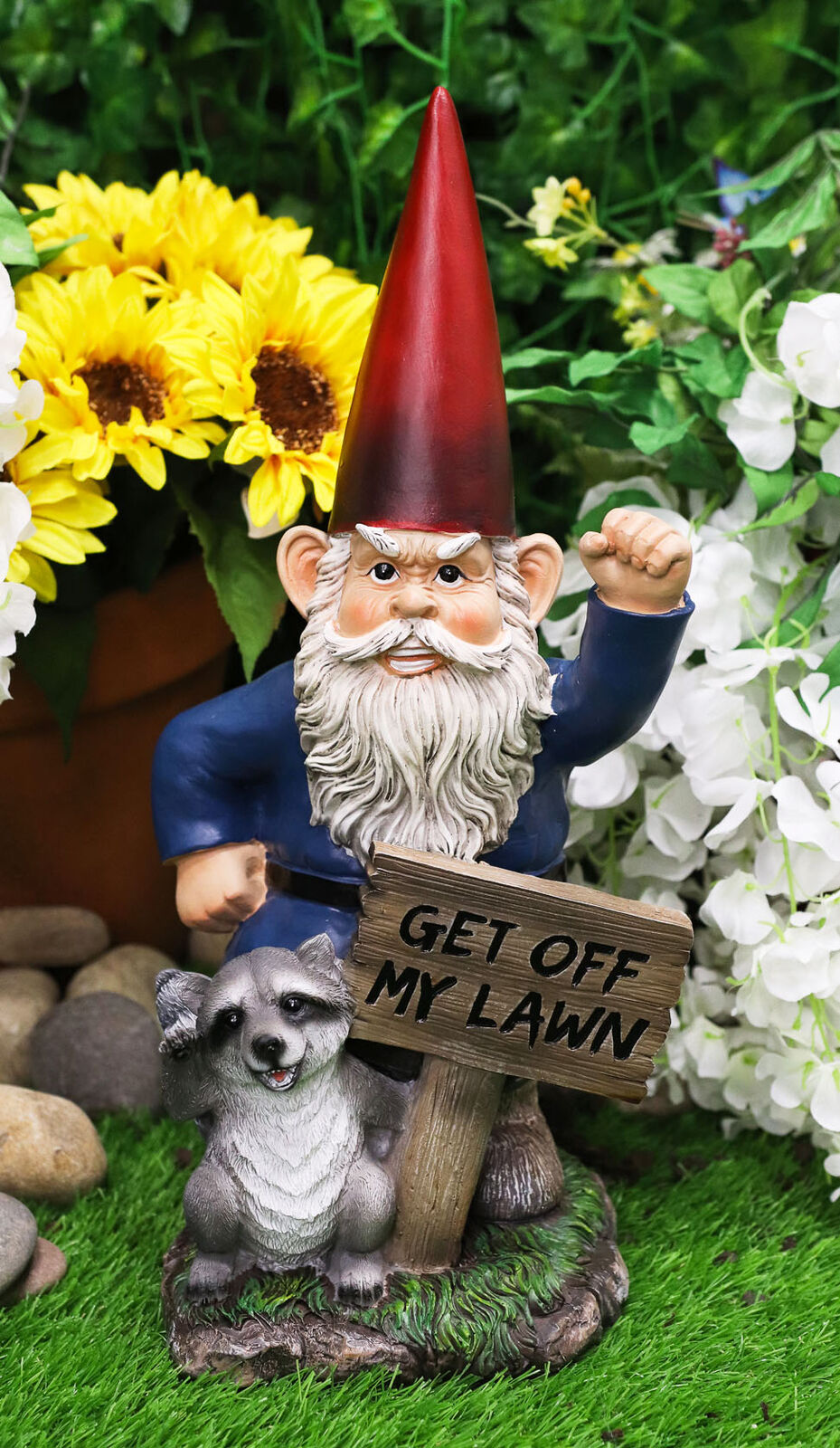 Ebros Grumpy Mr Gnome Dwarf With Feisty Raccoon Raising Fists Not Welcome Statue