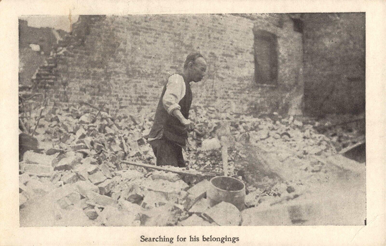 Chinese Man Searching for His Belongings San Francisco Earthquake 1906 Postcard