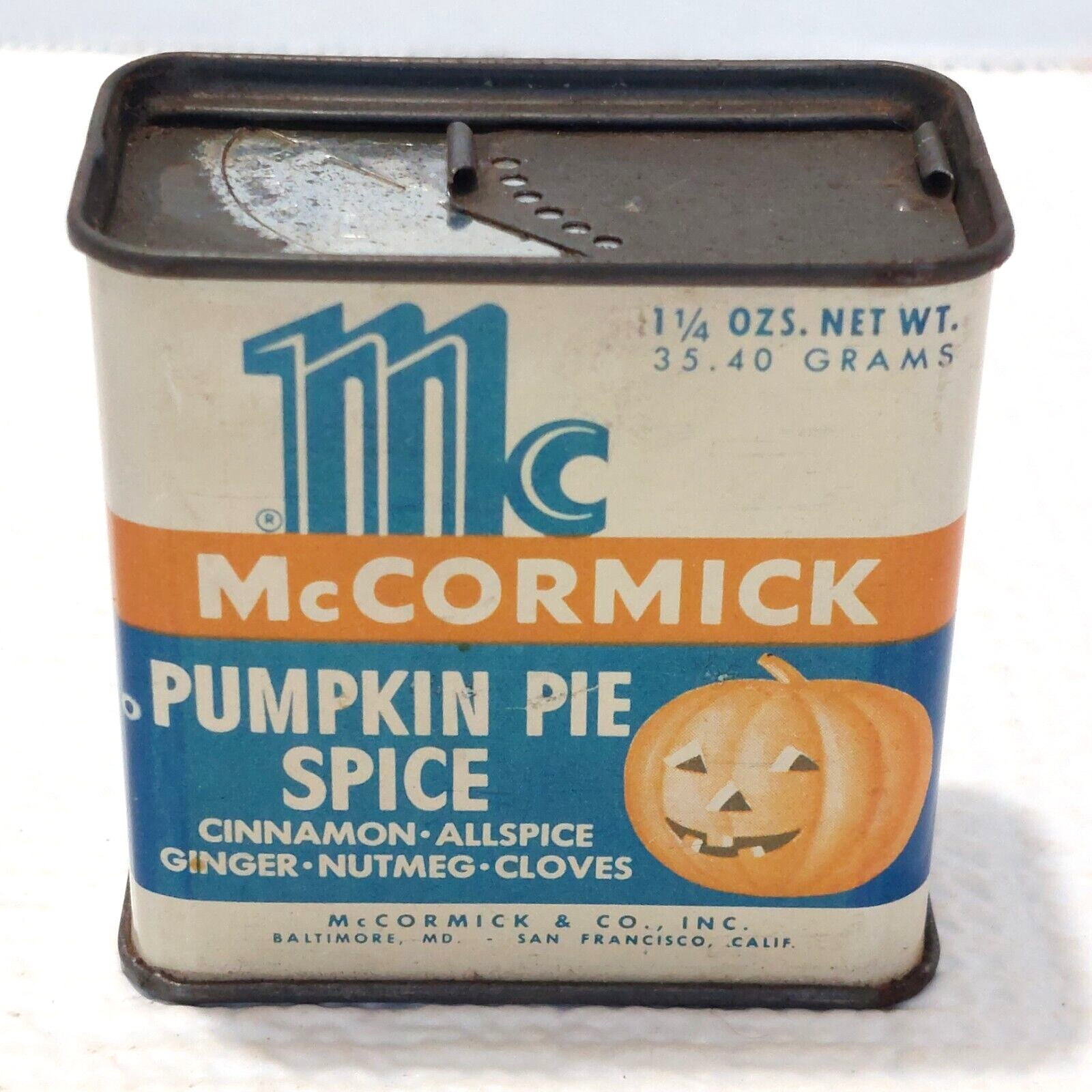 Vtg McCormick PUMPKIN PIE SPICE Tin Halloween Jack-O-Lantern Sealed - 