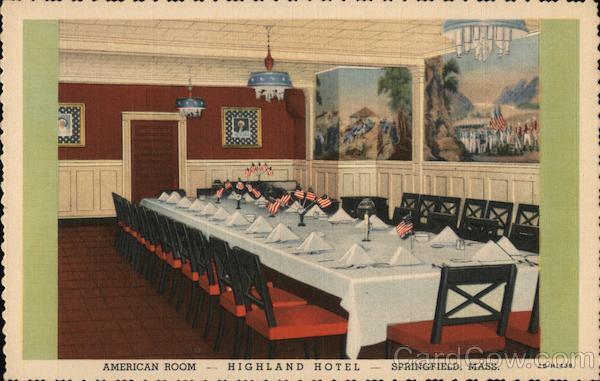 American Room. Highland Hotel. Springfield,Mass.,MA Teich Hampden County Vintage