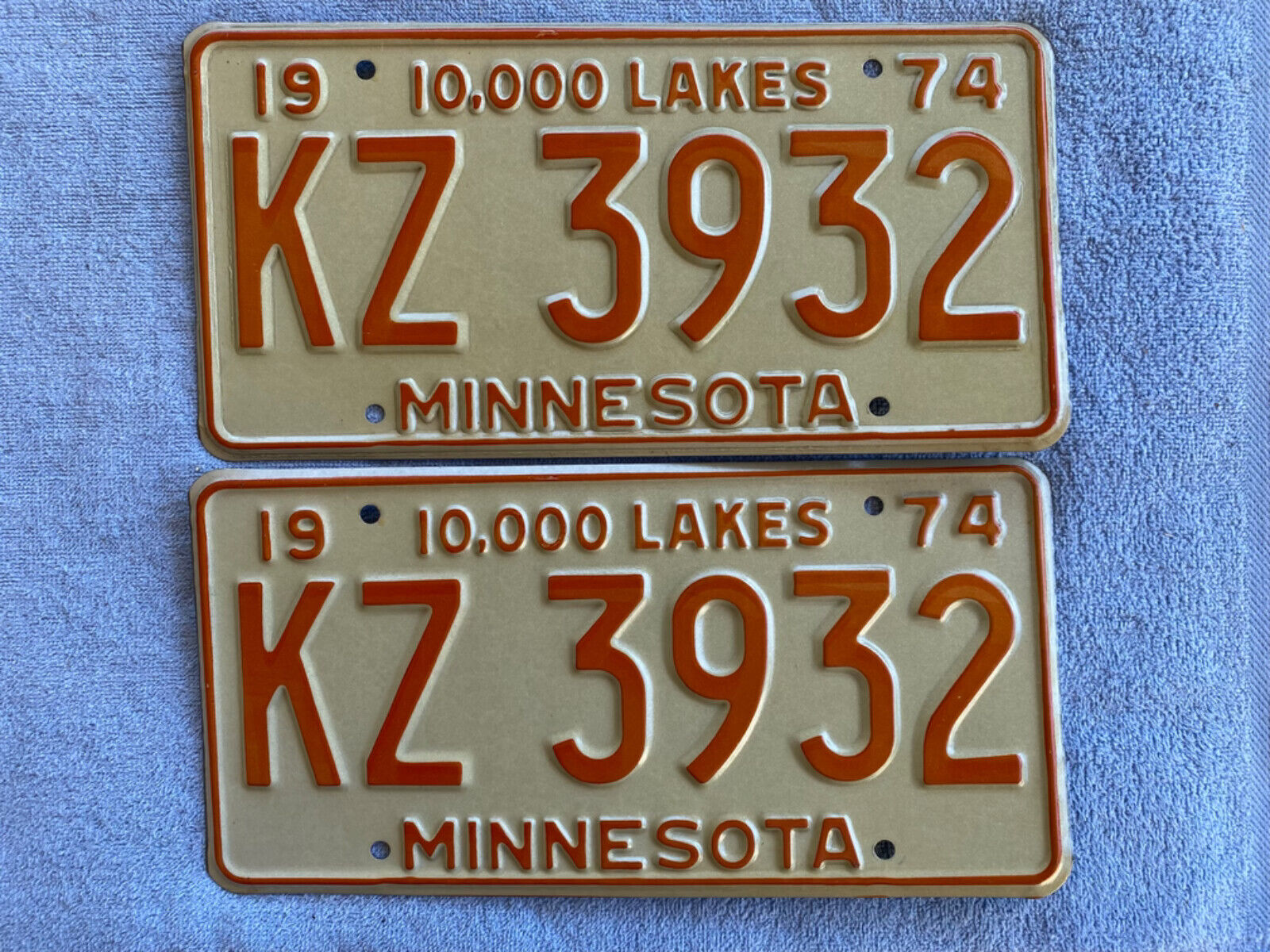 1974 Minnesota License Plate (pair) #KZ 3932