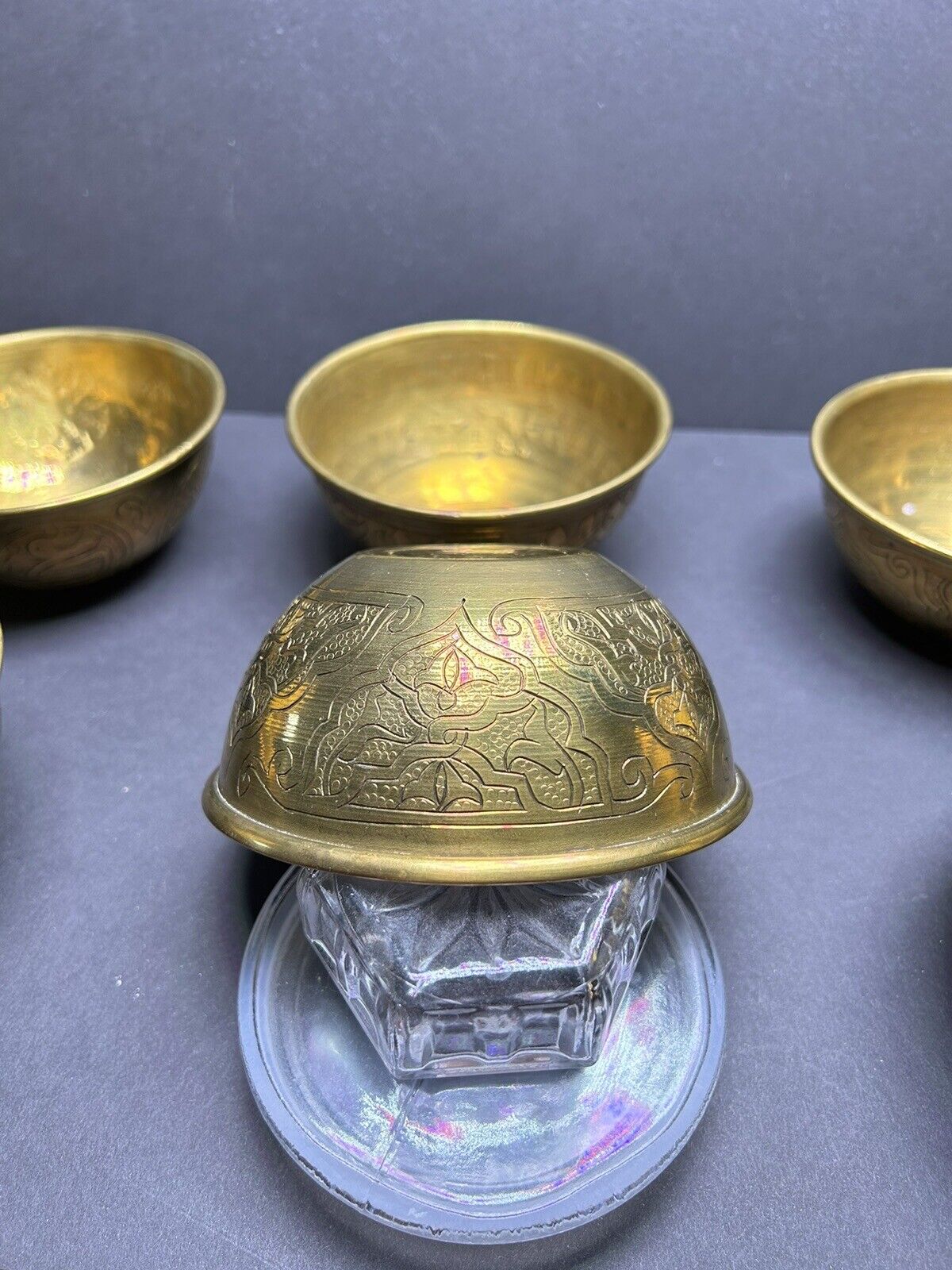 Vintage Etched Brass Bowls-set Of 6