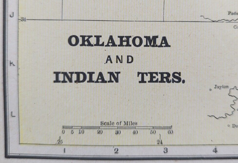 Vintage 1896 OKLAHOMA INDIAN TERRITORY Map 14\