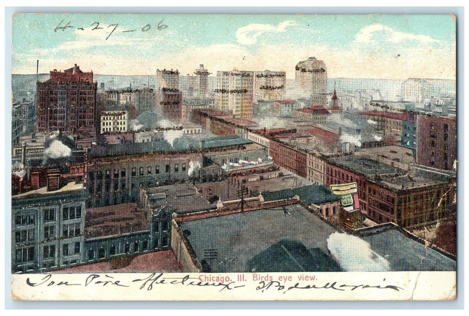 1906 Birds Eye View Buildings Tower Establishments Chicago Illinois IL Postcard