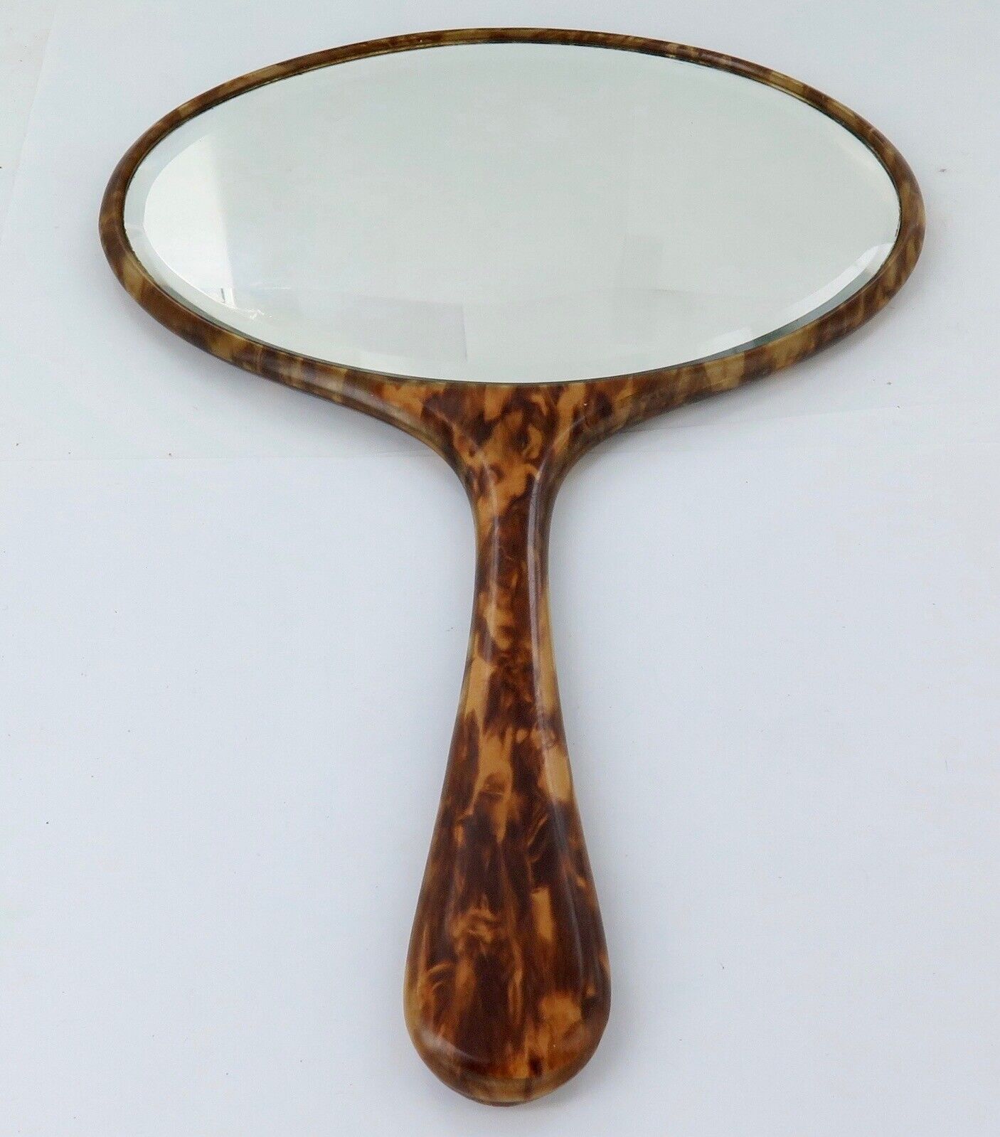 Very Large Vintage Faux Tortoiseshell Bevelled Edge Hand Mirror.