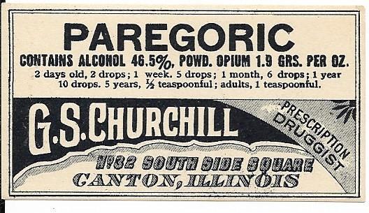 Vintage pharmacy Label - Paregoric w/1.9 grams Opium.  Canton IL #28369