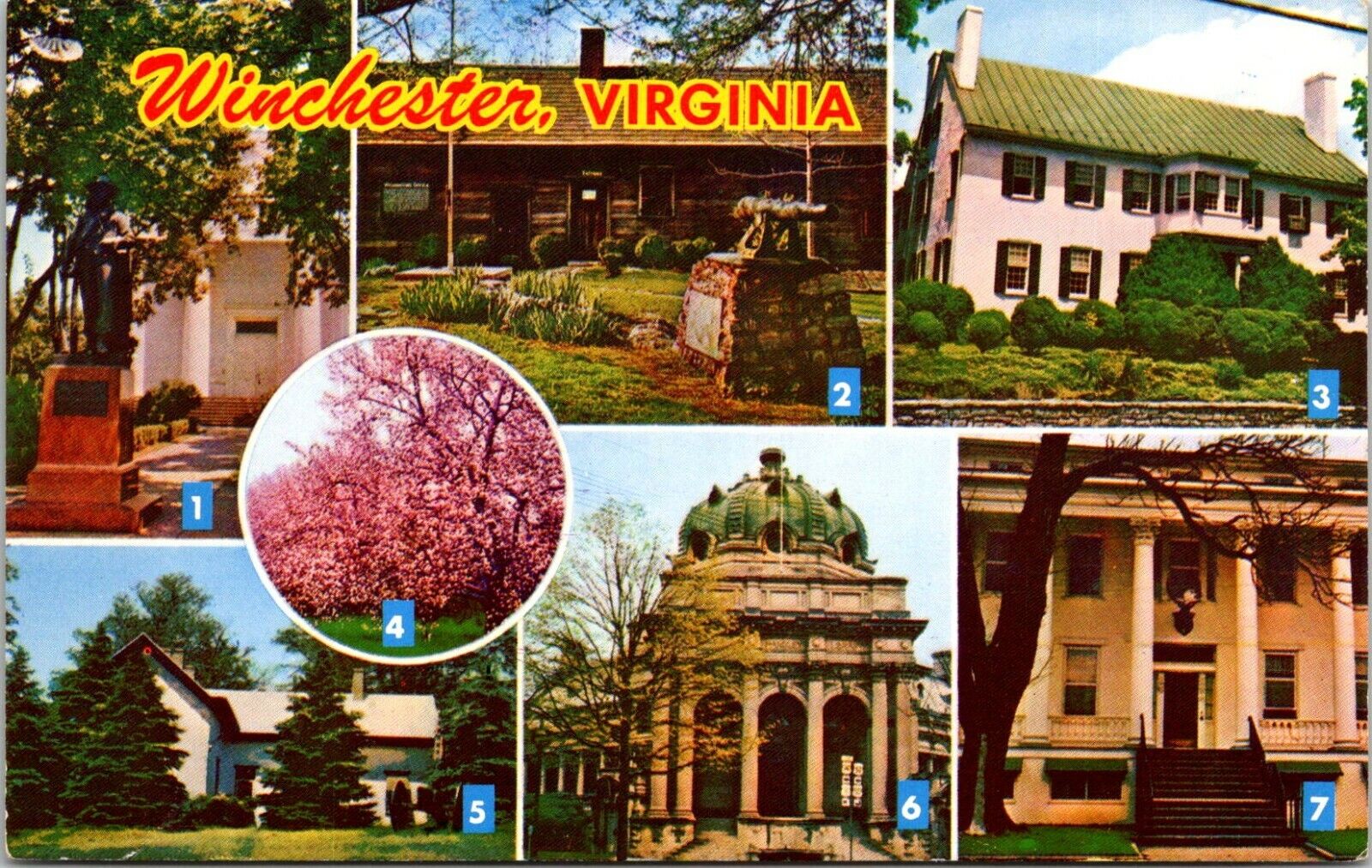 Postcard VA Winchester; Multi View; Virginia Court House; General Morgan K9