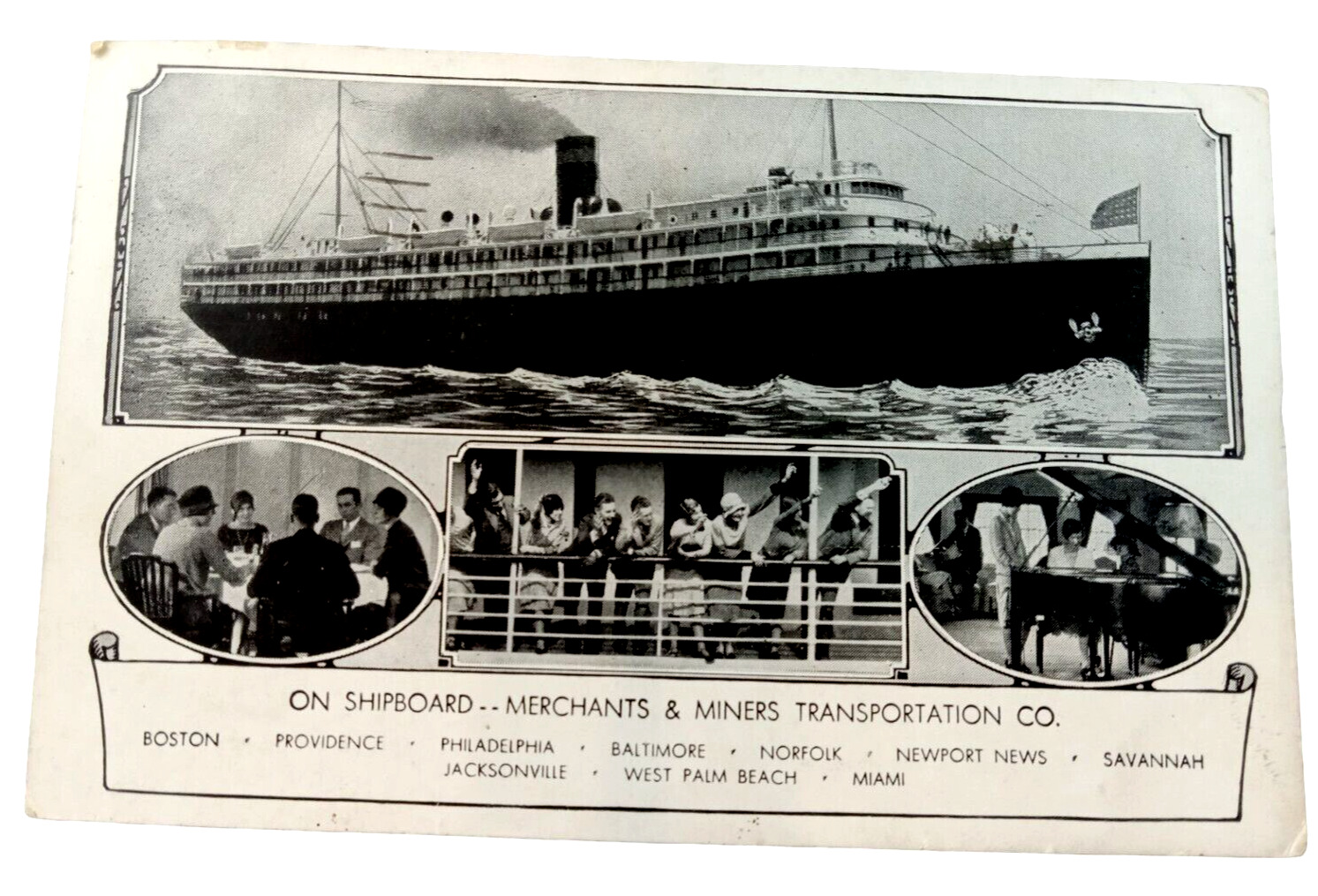 RARE Vintage Postcard On Shipboard Merchants & Miners Transportation Company