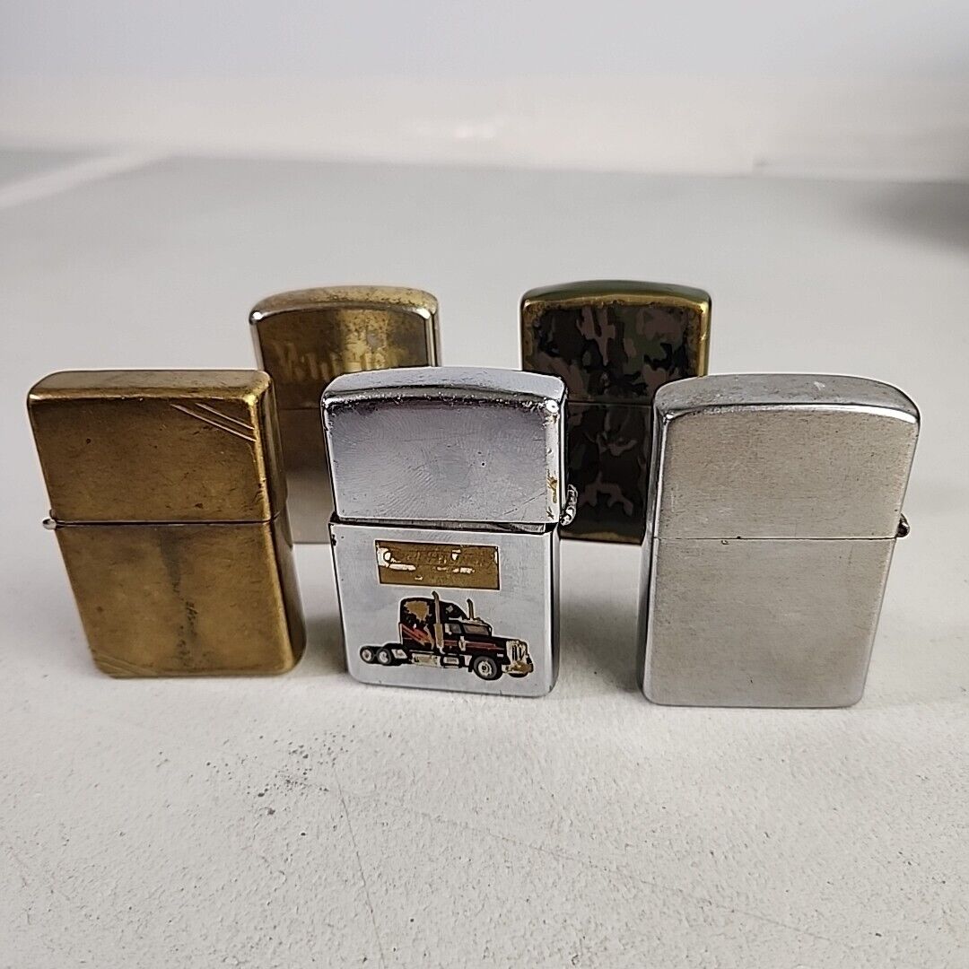 Lot Of 5 Zippo Lighters For Parts As Is Older Vintage USA Advertising L@@K