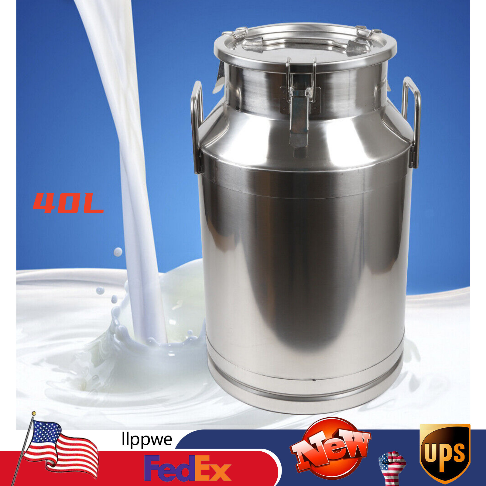 40L Stainless Steel Milk Can Milk Jug Bucket Tote Oil Storage Container with Lid