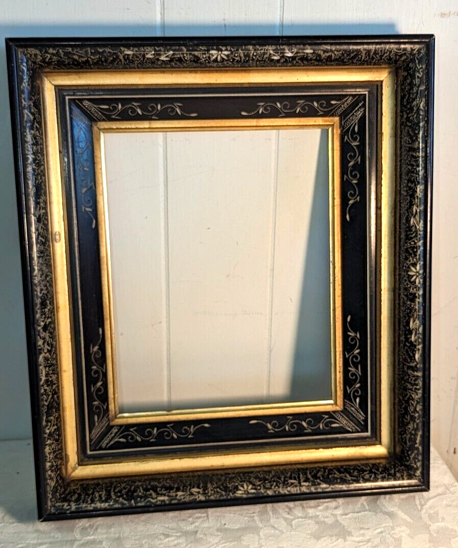 Antique 19th c Aesthetic Movement Deep Well Frame Faux Marble Ebonized Gold Gilt