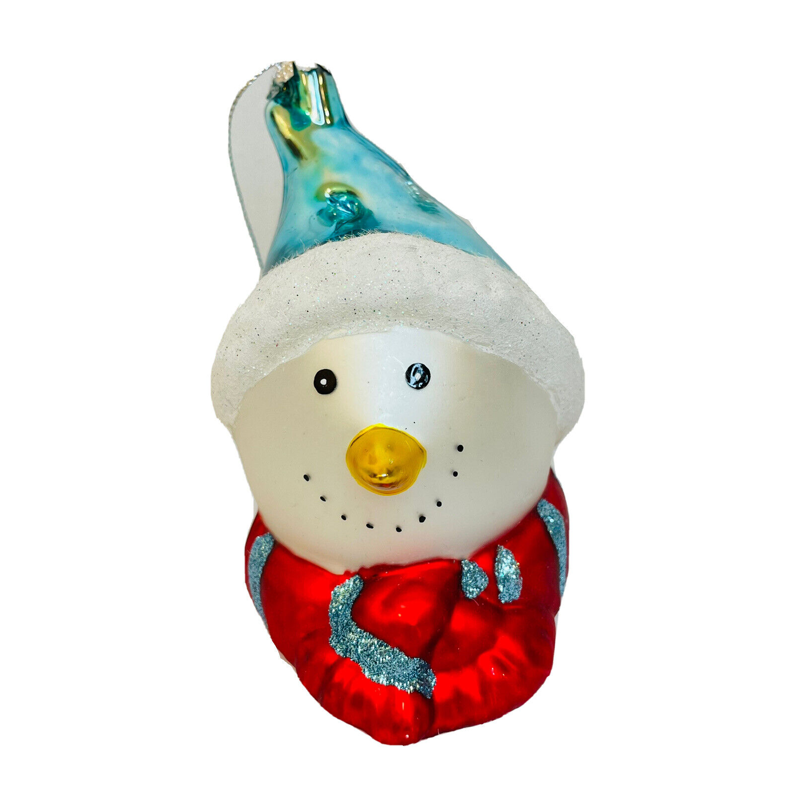Glass Snowman Head Wrapped in Scarf and Cap with Glitter