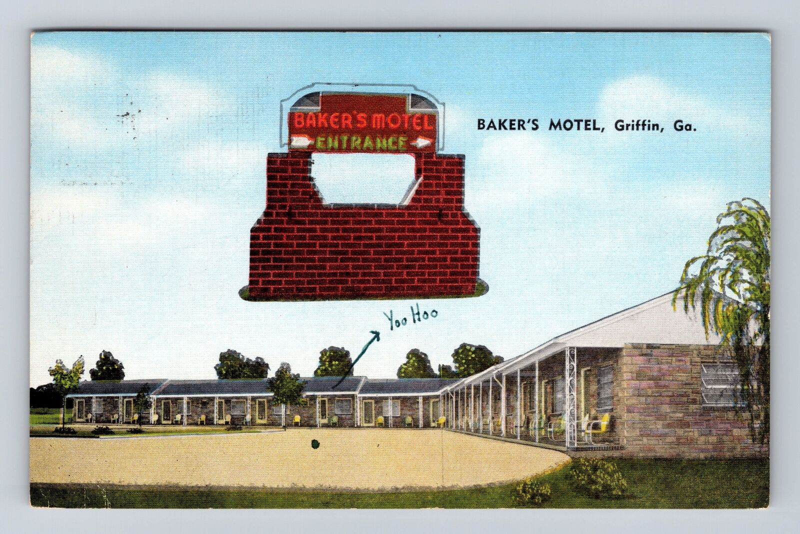 Griffin GA-Georgia, Bakers Motel, Advertising, Antique Vintage Souvenir Postcard