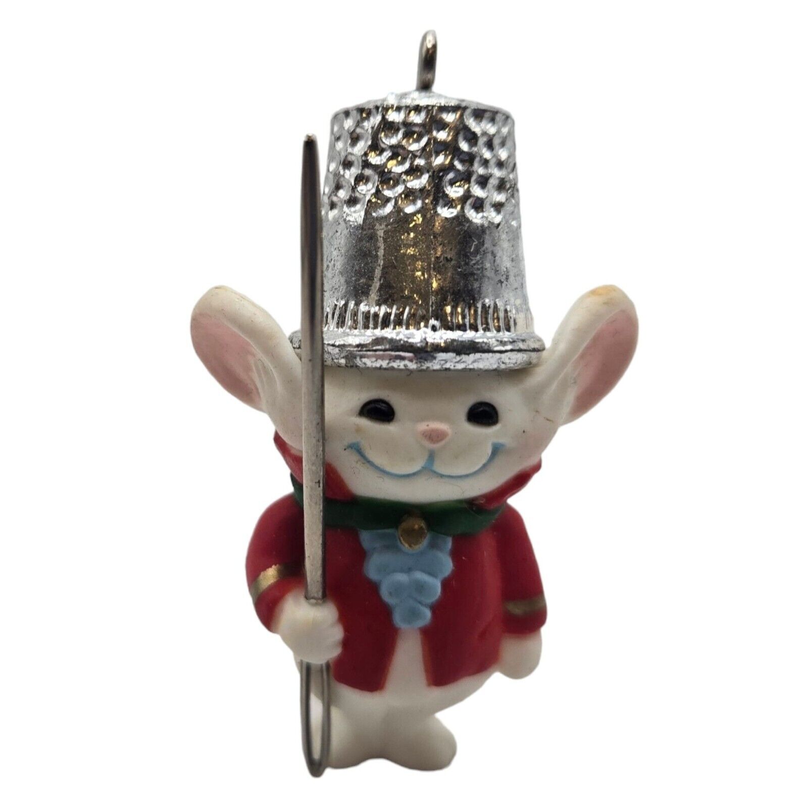 Vintage Mouse Soldier Ornament Sewing Thimble Needle 1982 Hallmark Ornament