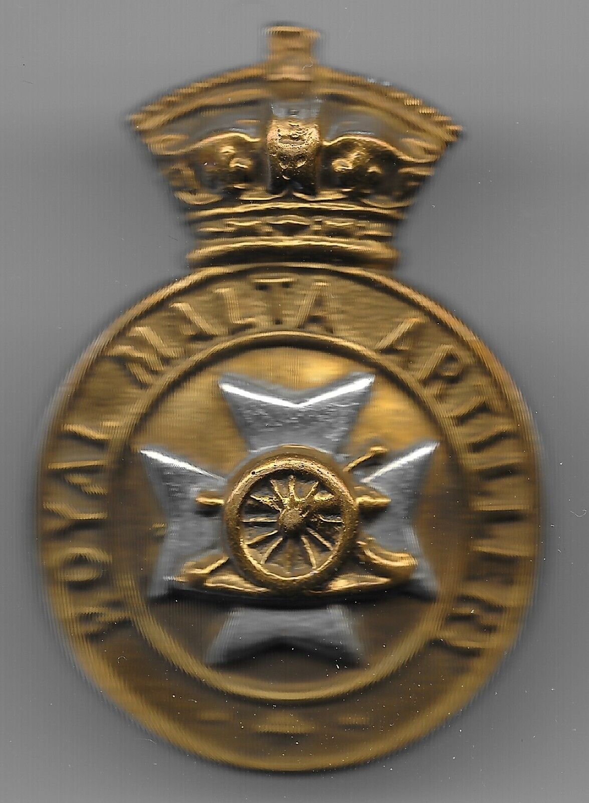 Original Royal Malta Artillery Bi-metal Cap Badge from the period 1899-1904