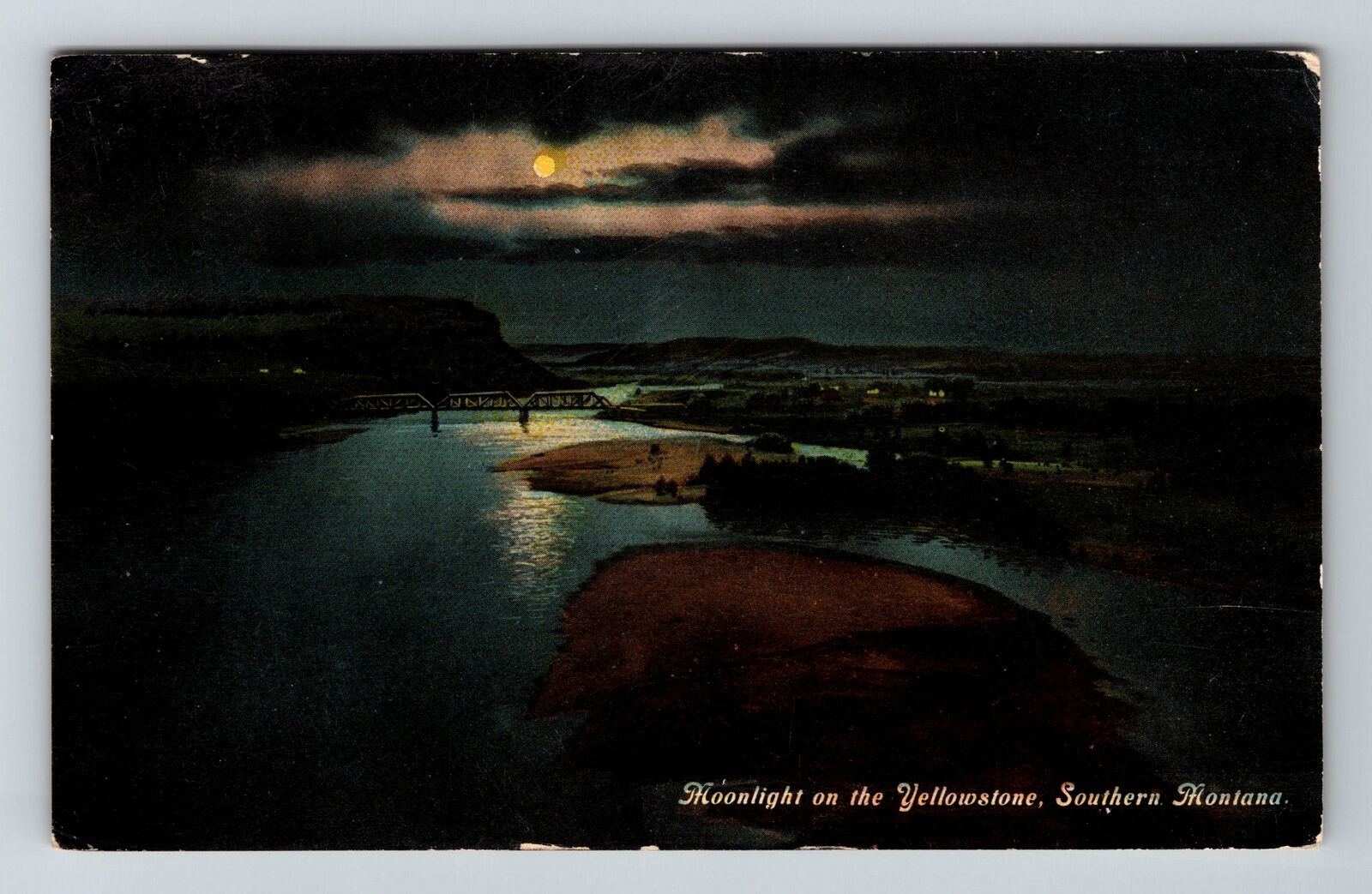 Yellowstone MT-Montana, Moonlight on the Yellowstone, c1919 Vintage Postcard