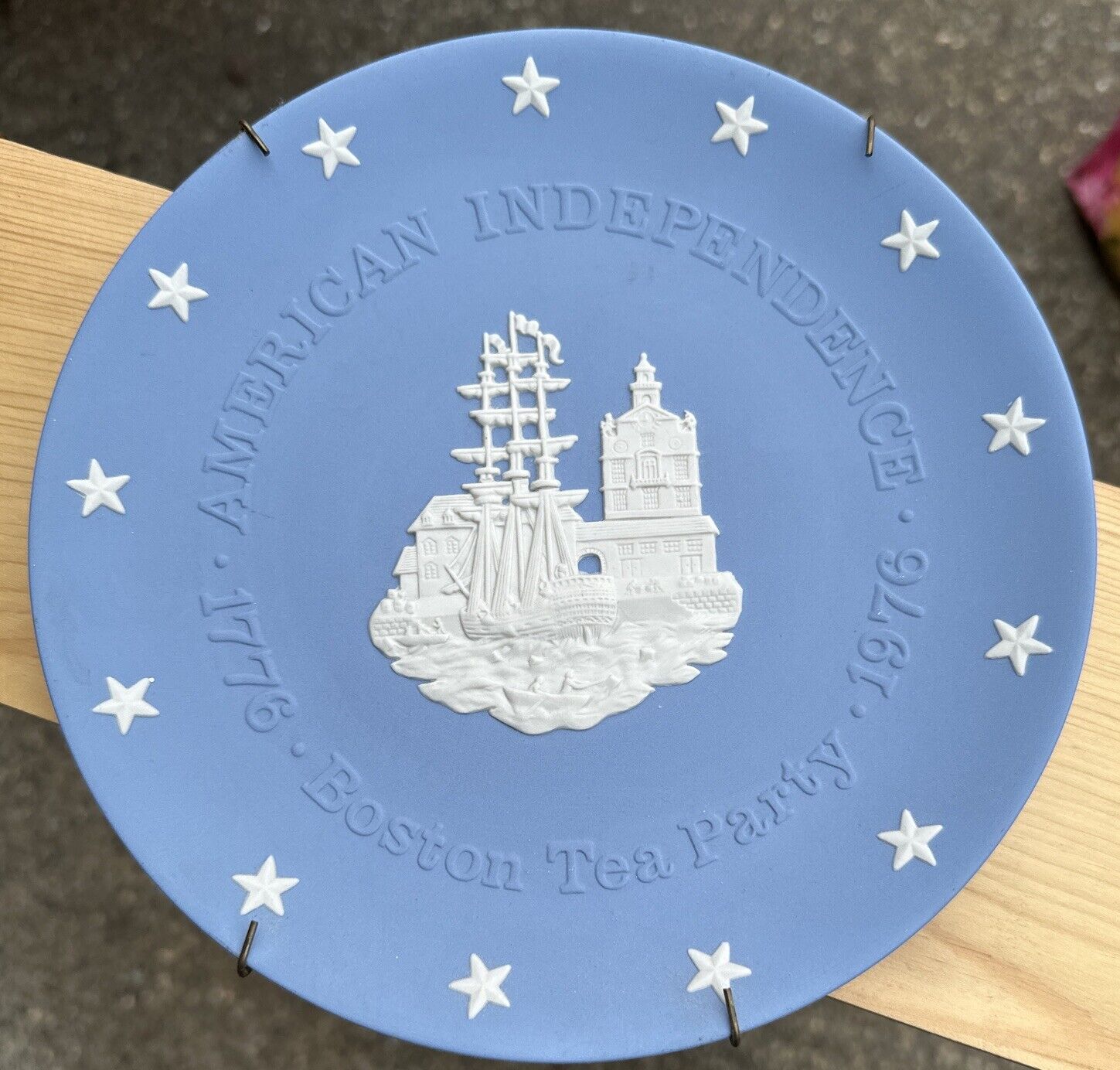 Vintage Wedgwood Blue Jasperware Boston Tea Party American Bicentennial 8” Plate
