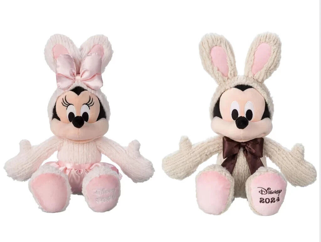 NEW 2024 Disney Parks Easter Spring Bunny Mickey & Minnie Mouse Plush Set 18”