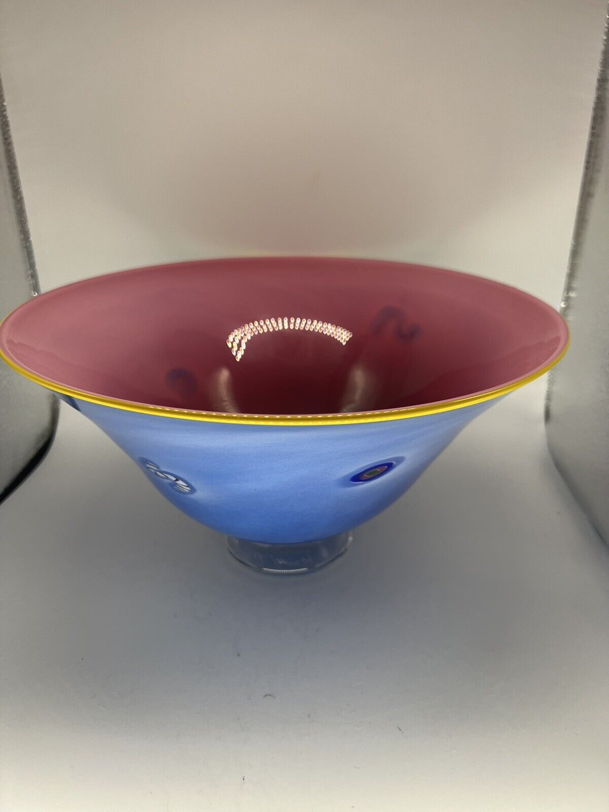 Vintage Anthony Garcia Art Glass Pedestal Bowl Millefiori Postmodern Large 12”