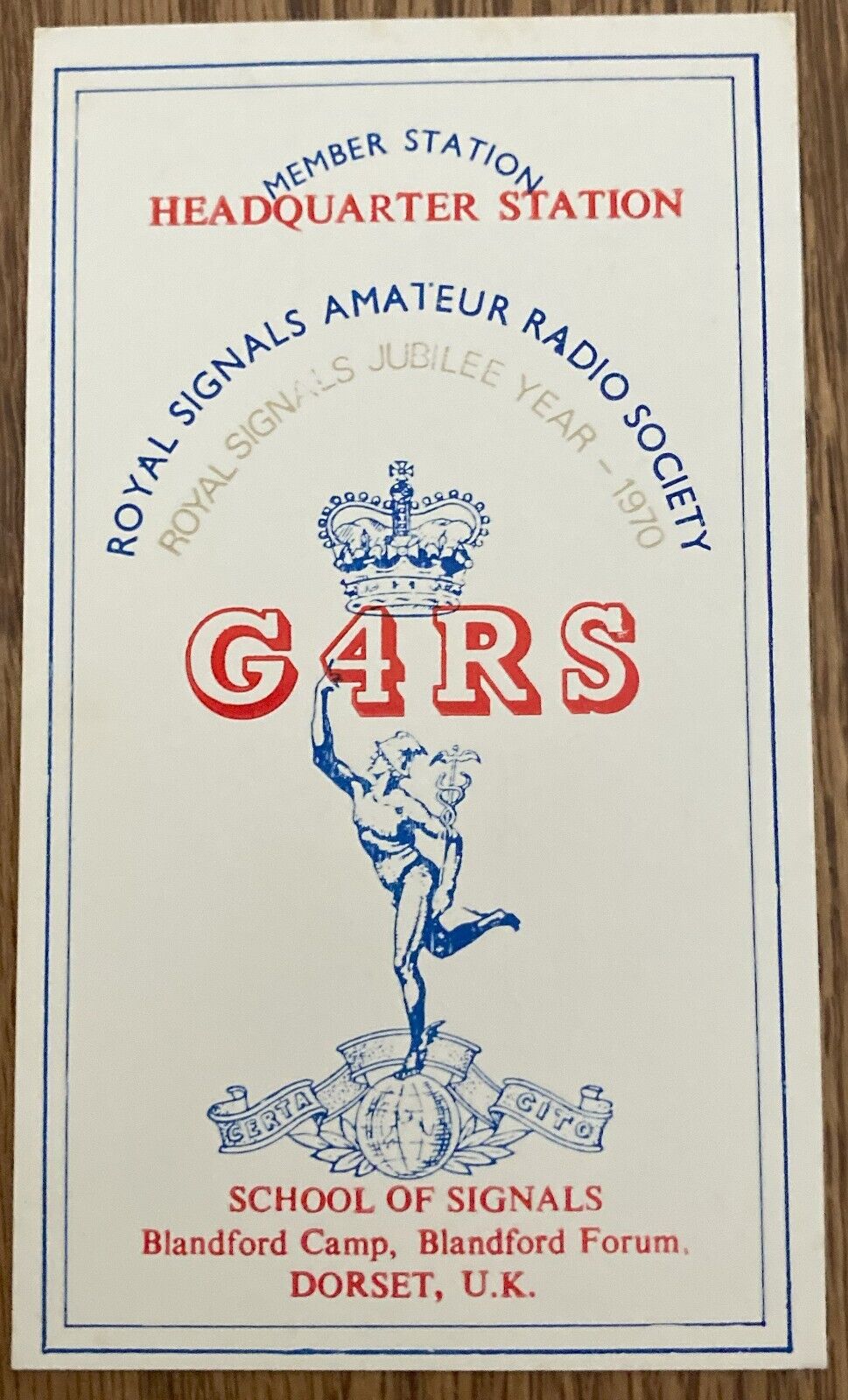G4RS Royal Signals Amateur Radio Society - Jubilee Year 1970 - HQ  - QSL Card