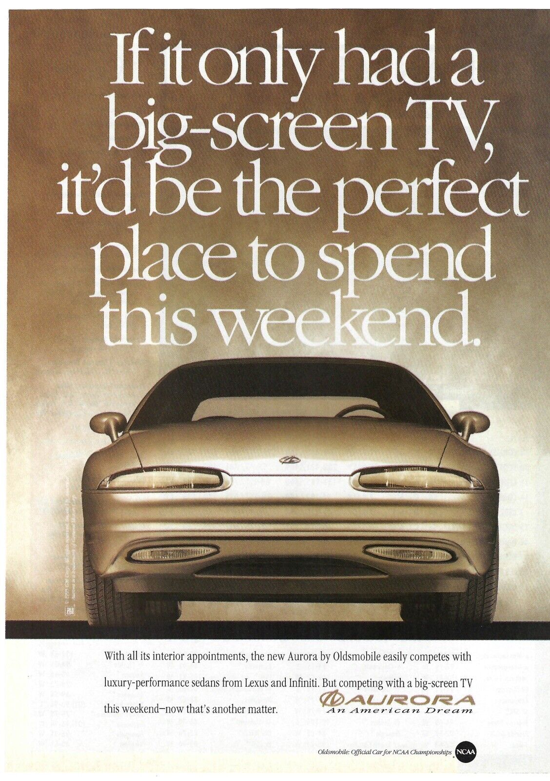 1995 Oldsmobile Aurora Perfect Place To Spend This Weekend Vtg Print Ad/Poster