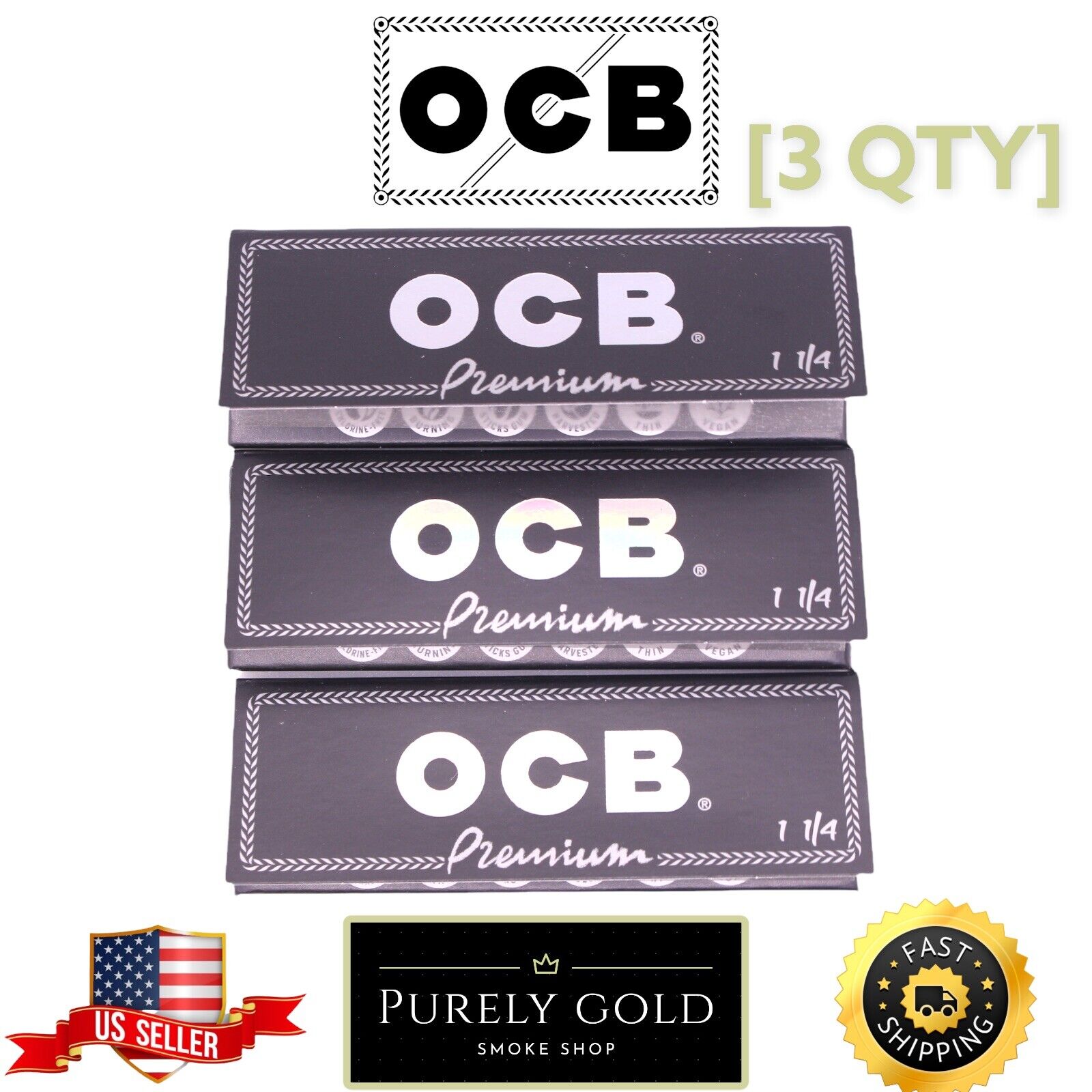 3x Packs OCB Premium 1 1/4 ( 50 Leaves / Papers Each Pack )