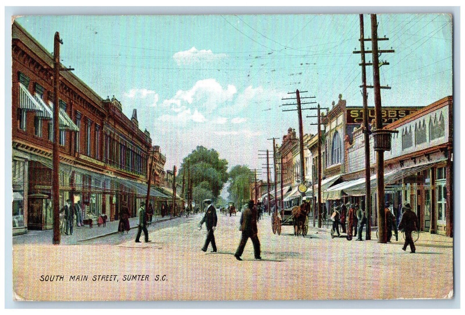 Sumter South Carolina Postcard South Main Street Exterior c1909 Vintage Antique