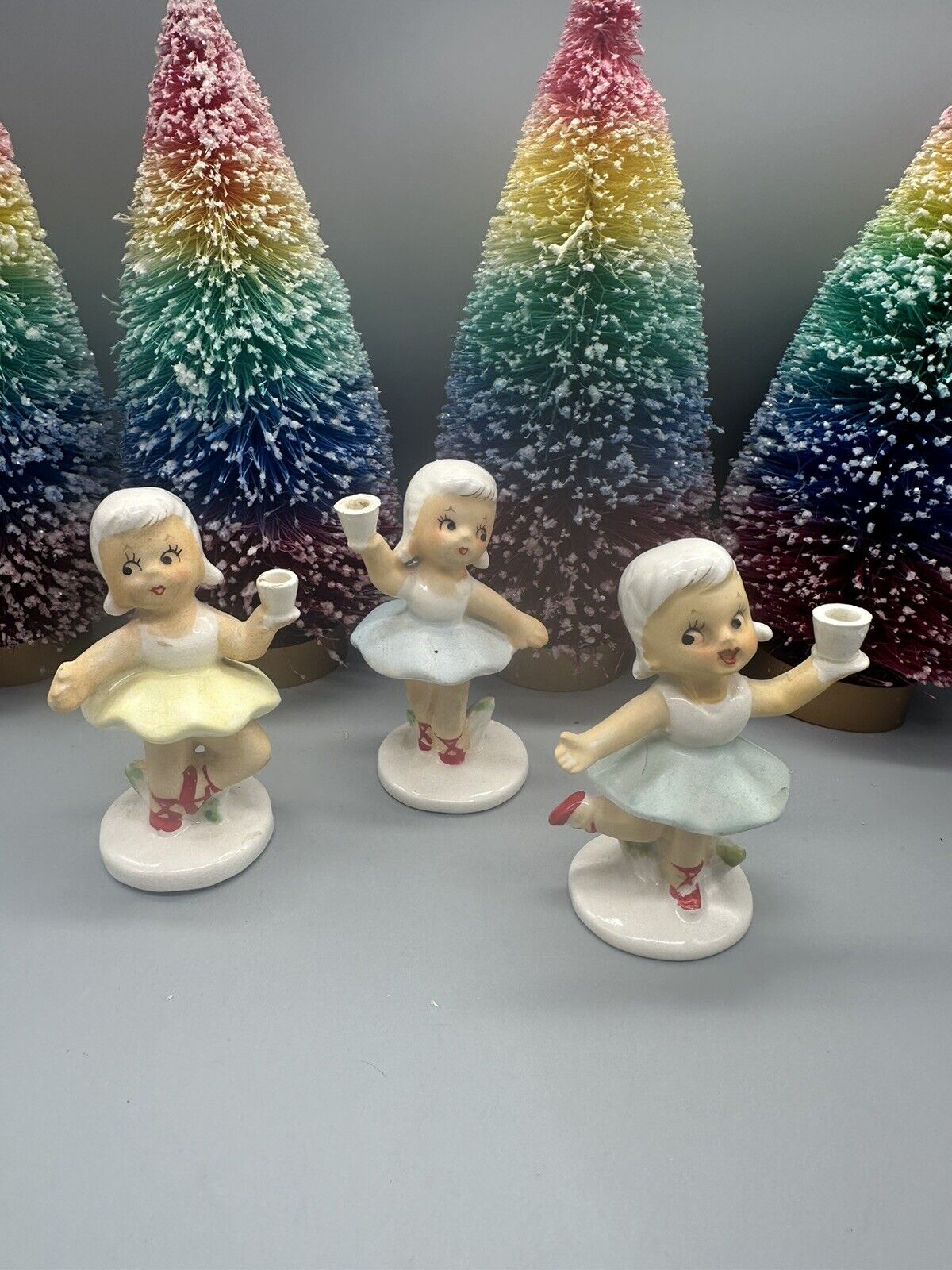 Vintage Ceramic ballerina Girls Candle Holders Japan MCM Kitsch HTF Figurine