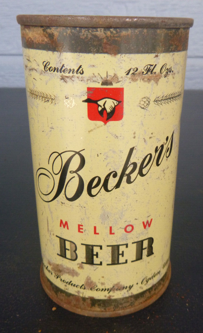 vintage Becker\'s Mellow flat Top Beer Can Keglined  Ogden Utah