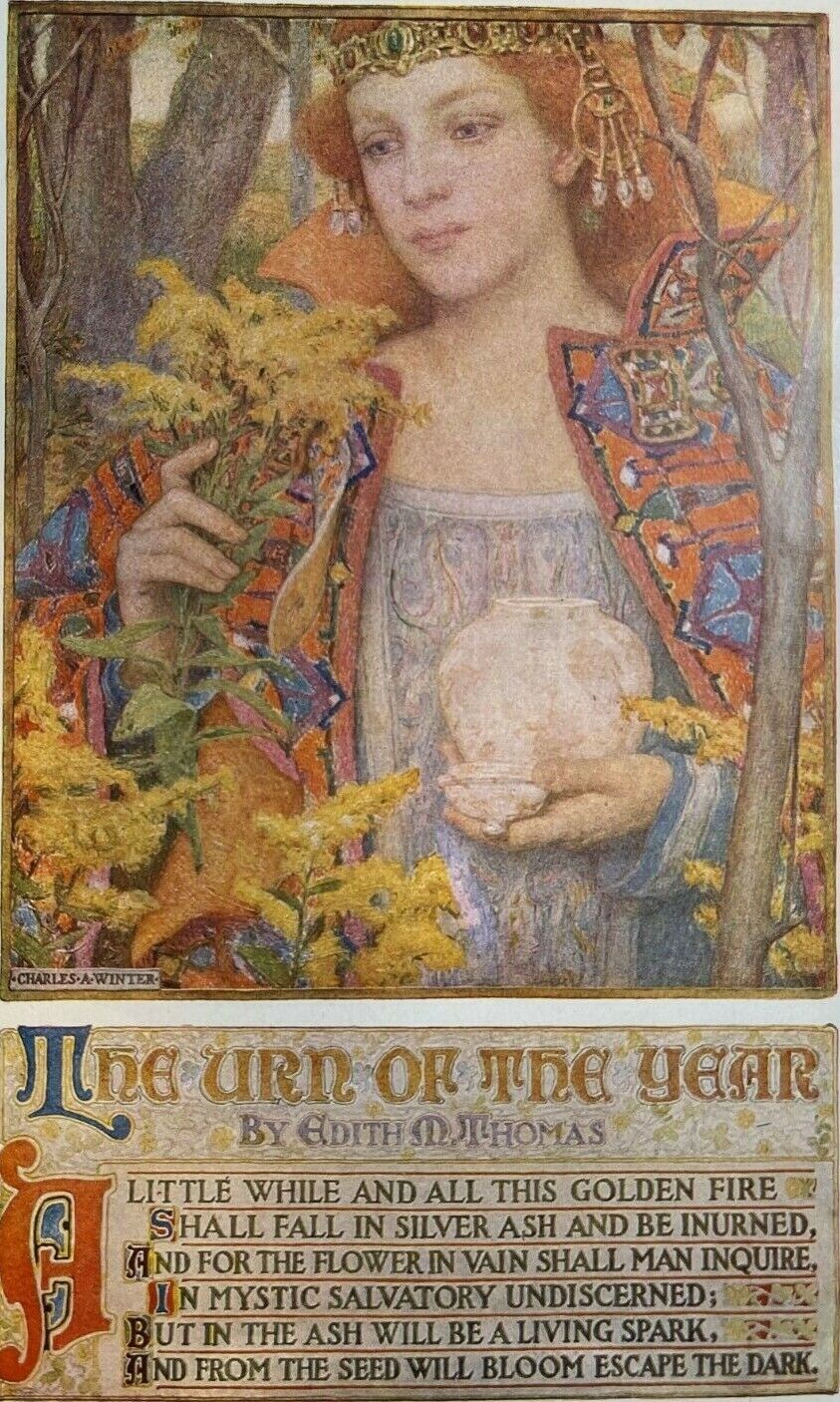1909 Vintage Magazine Illustration / Poem The Urn of the Year