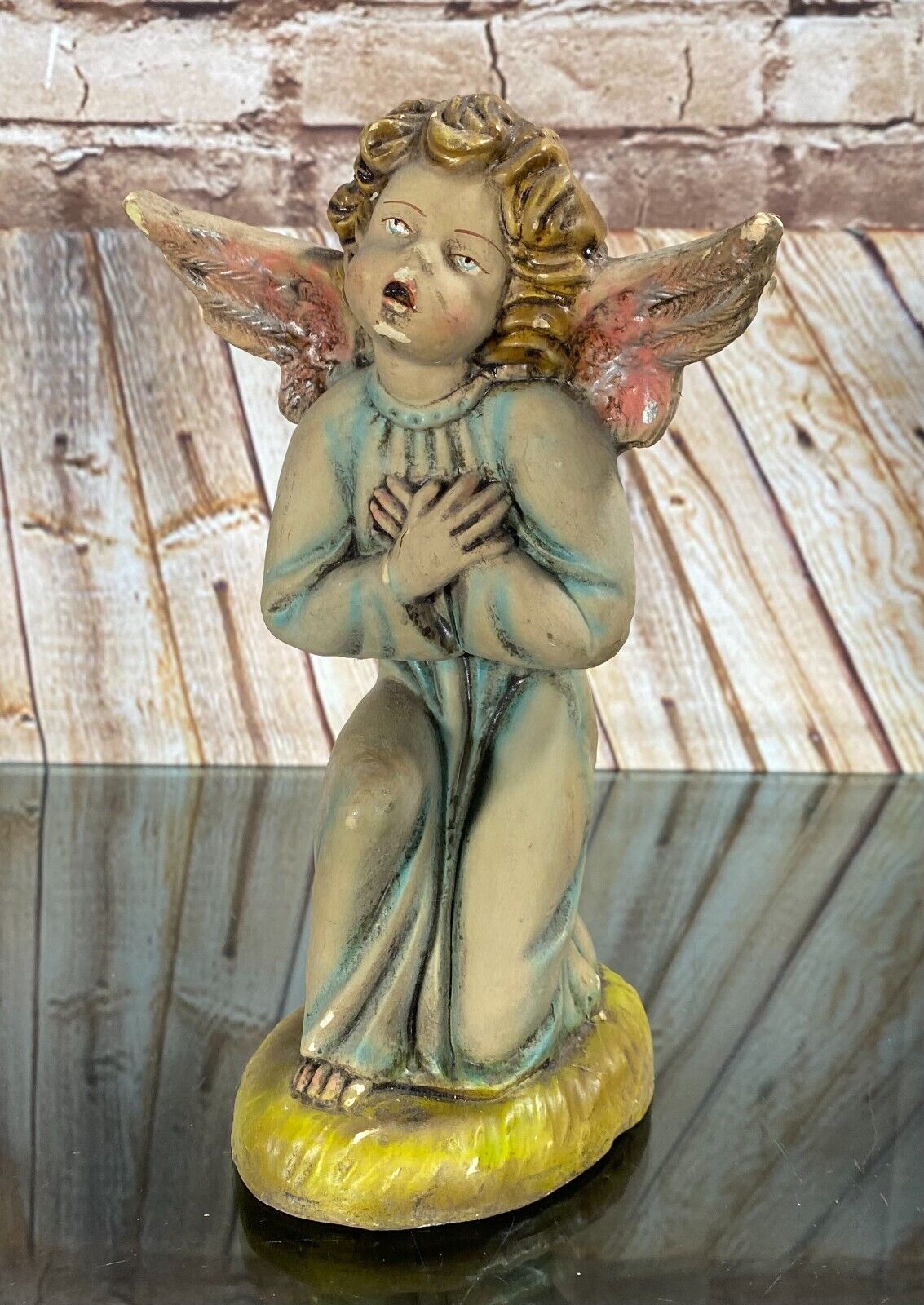 Vintage Fontanini Large Paper Mache Angel Kneeling Nativity Italy 9\