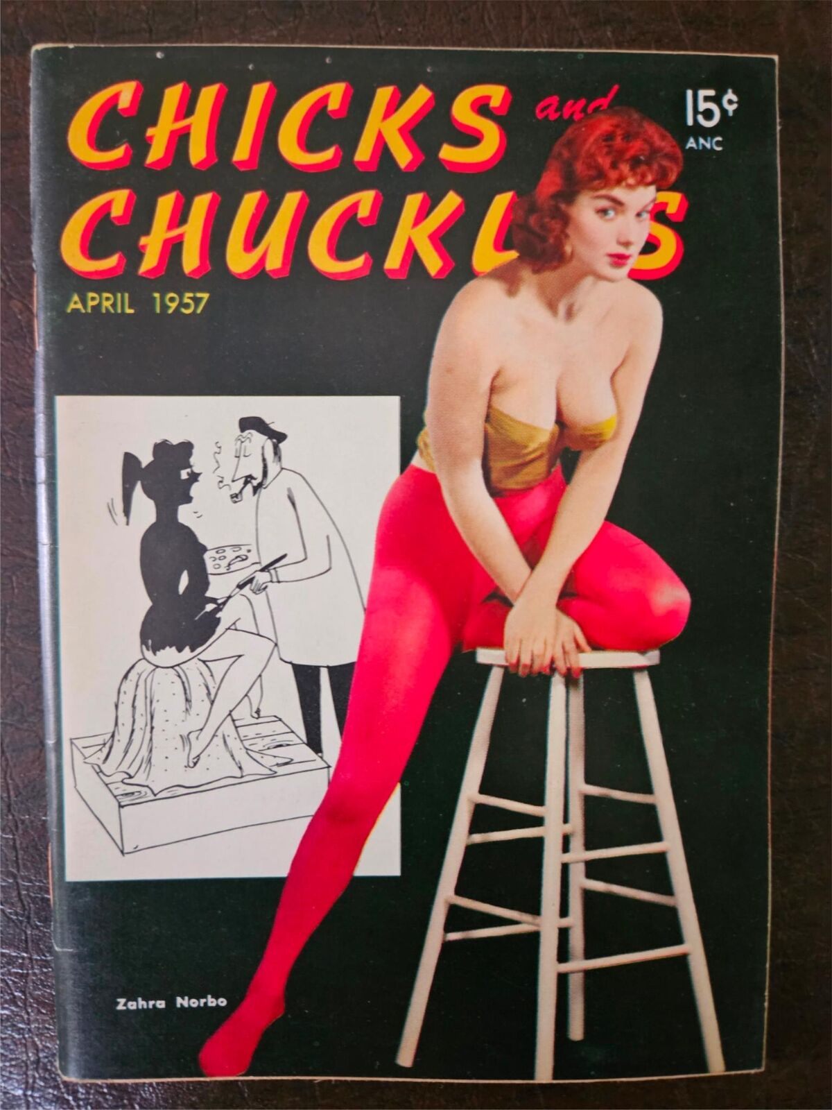 Chicks & Chuckles magazine April 1957 pocket-size pin up Betty Page VG
