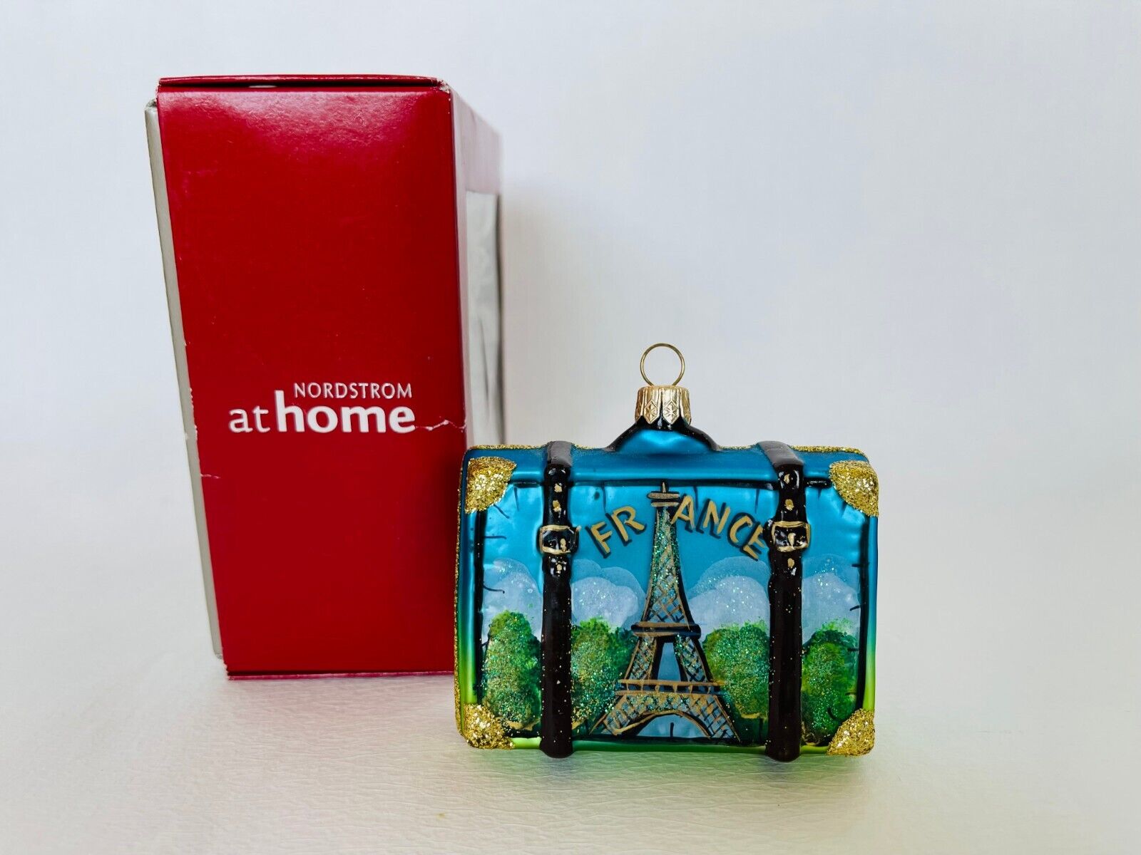 NORDSTROM At Home France Pairs Travel Suitcase Luggage Polish Glass Ornament