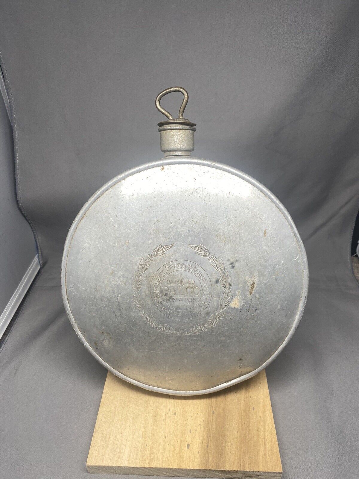 Vintage Palco Pressed Aluminum Canteen. Worcester, Mass. USA, Pat\'d May 4, 1915