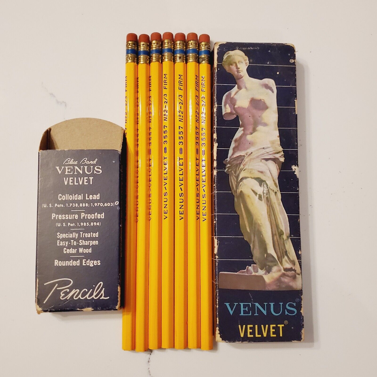 Vintage 7x Venus Velvet Pencils Blue Band 2 2/3 Firm 3557 