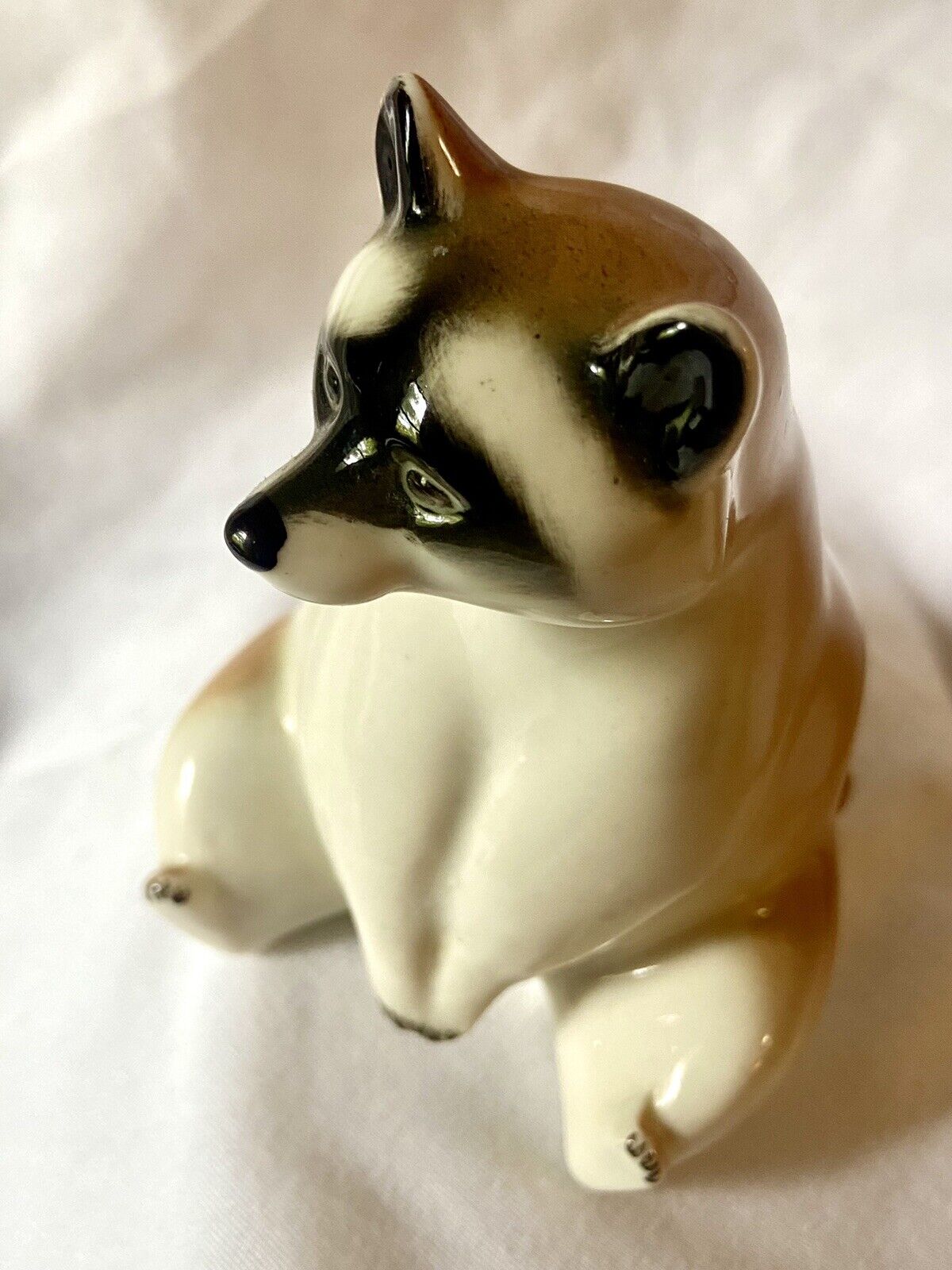 Vintage Lomonosov Porcelain Sitting Raccoon Figurine Made In USSR Cute Bandit