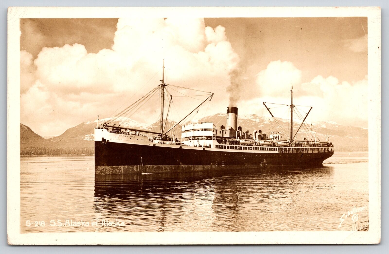 Transportation~SS Alaska Steamer Below Mountains In Alaska~1940s RPPC
