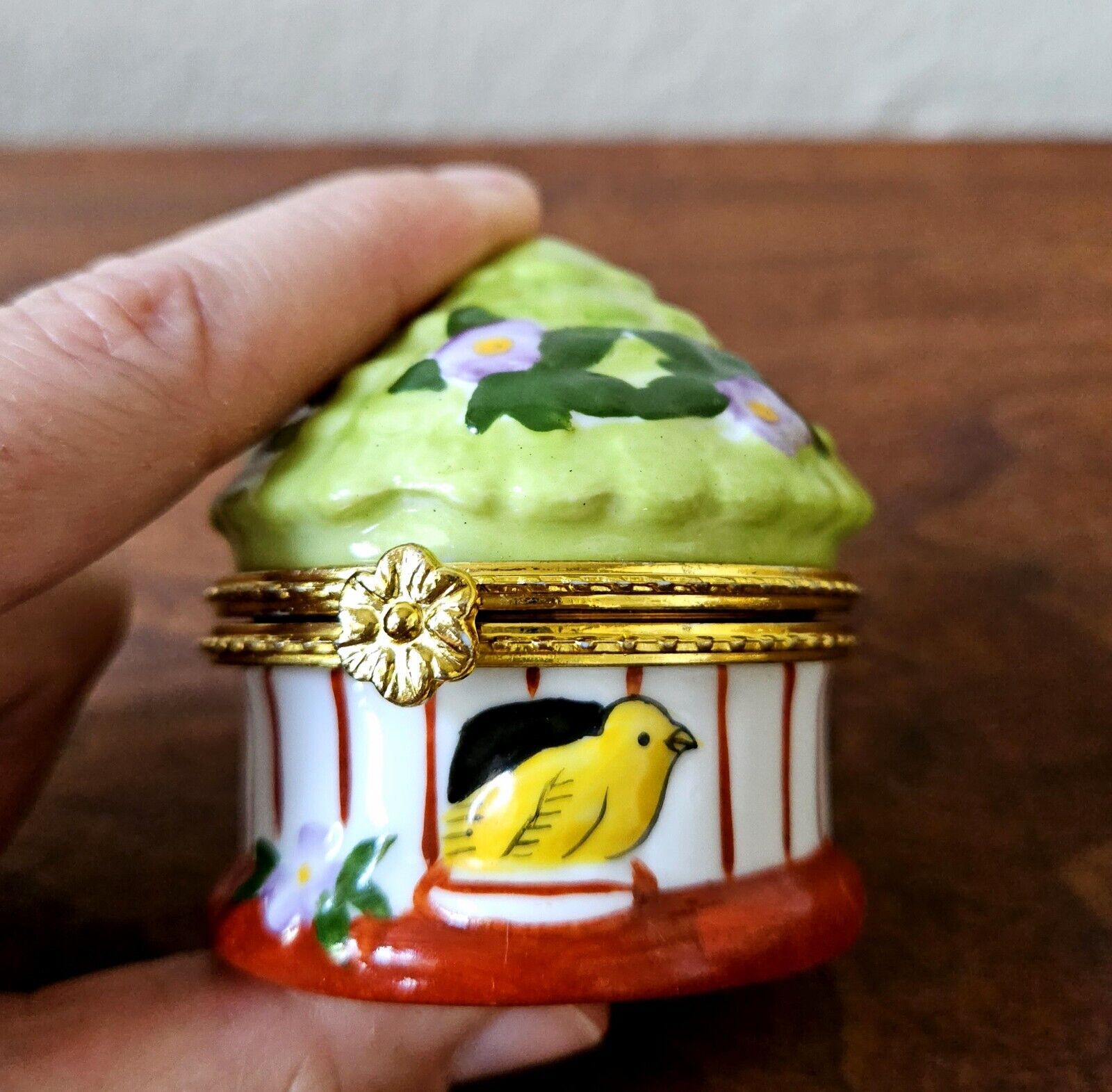 Limoges France Bird Cage With Hand Painted Bird Porcelain Trinket Box