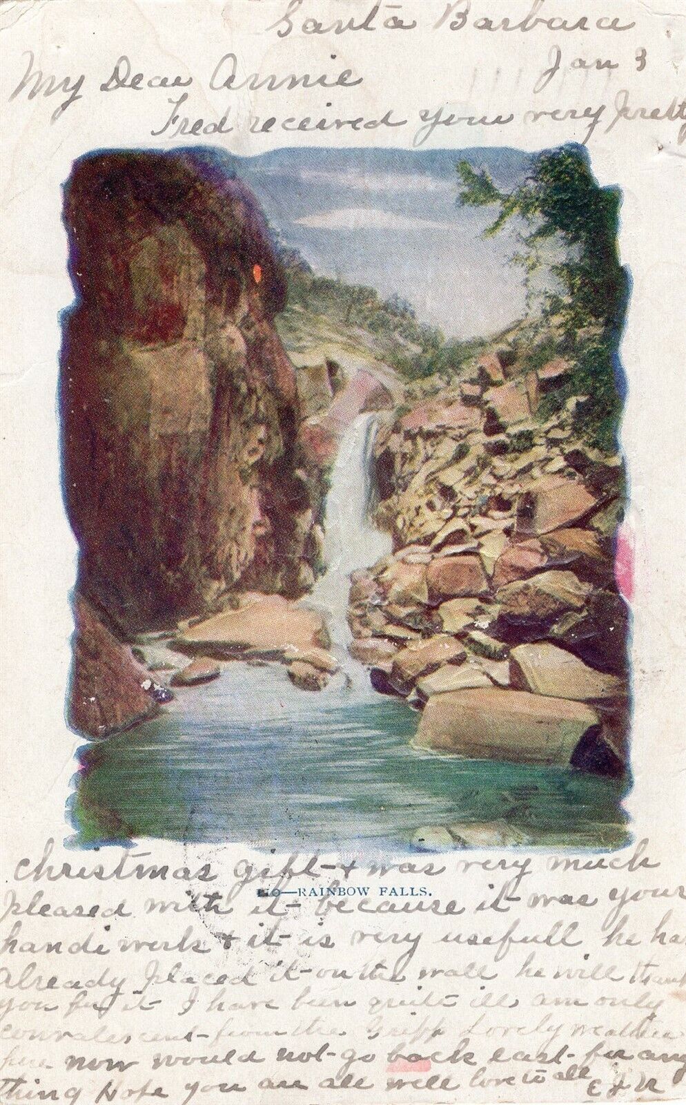 Rainbow Falls, California CA  1905 UB Embossed #